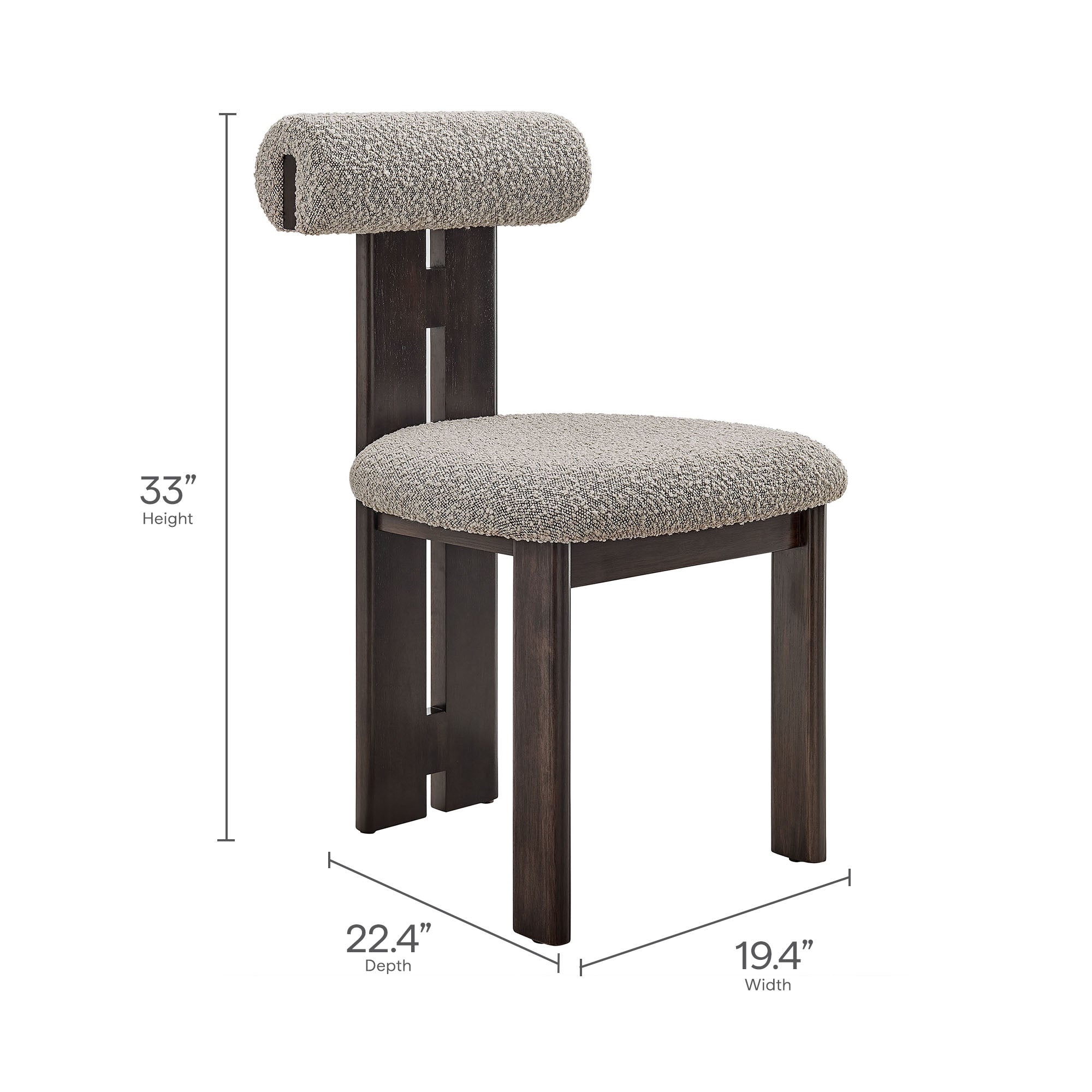 Torian Boucle Fabric Dining Chair Set of 2, Wenge Taupe