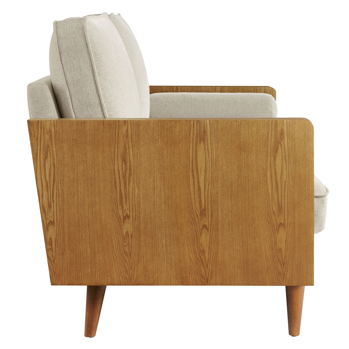 Kellan Heathered Fabric Upholstered Sofa, Walnut Heathered Weave Light Beige