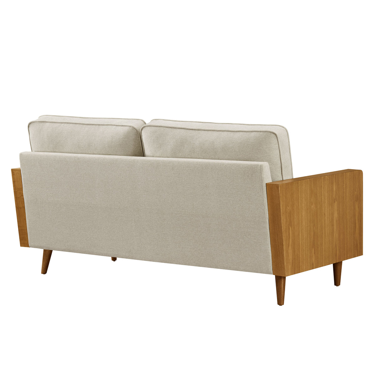Kellan Heathered Fabric Upholstered Sofa, Walnut Heathered Weave Light Beige