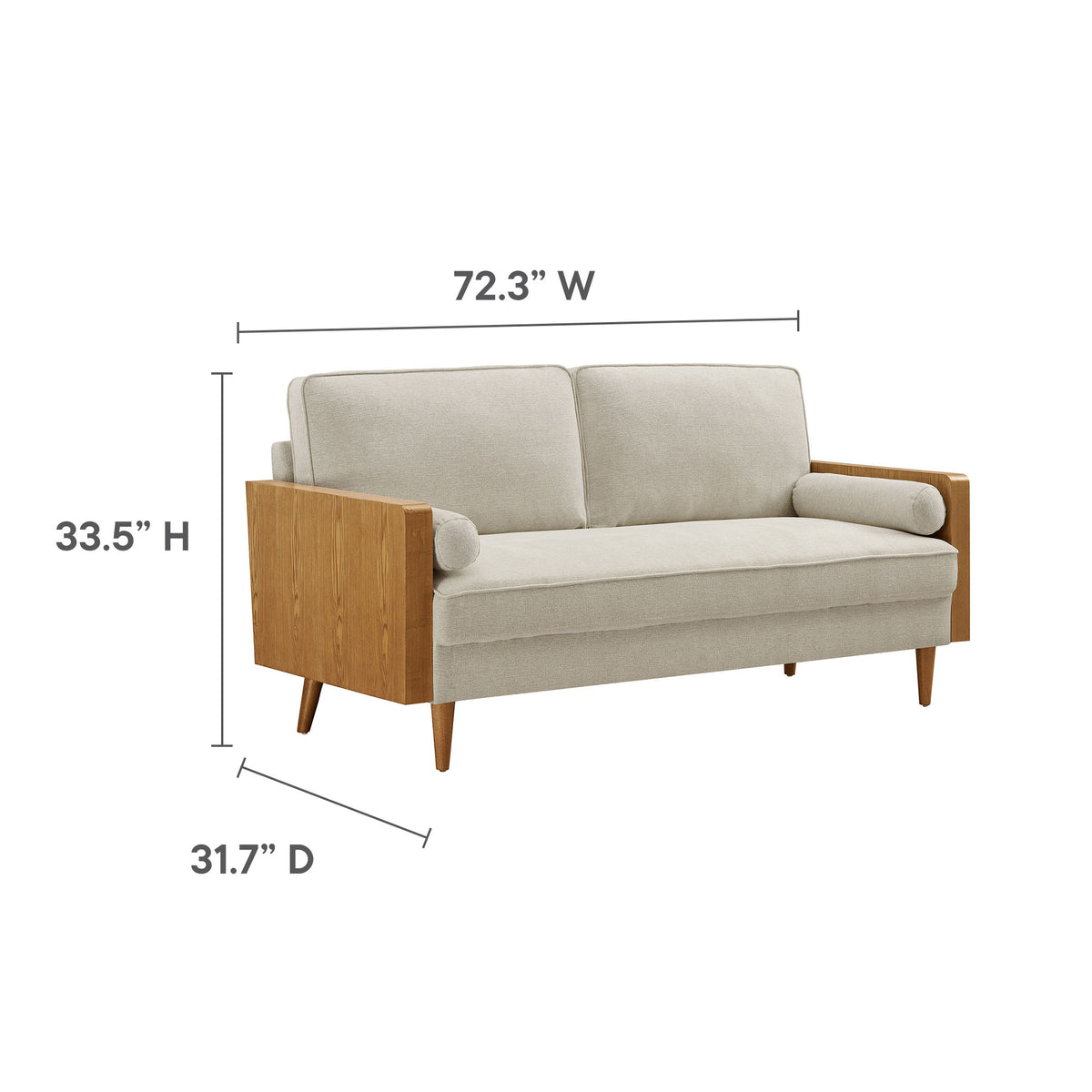 Kellan Heathered Fabric Upholstered Sofa, Walnut Heathered Weave Light Beige
