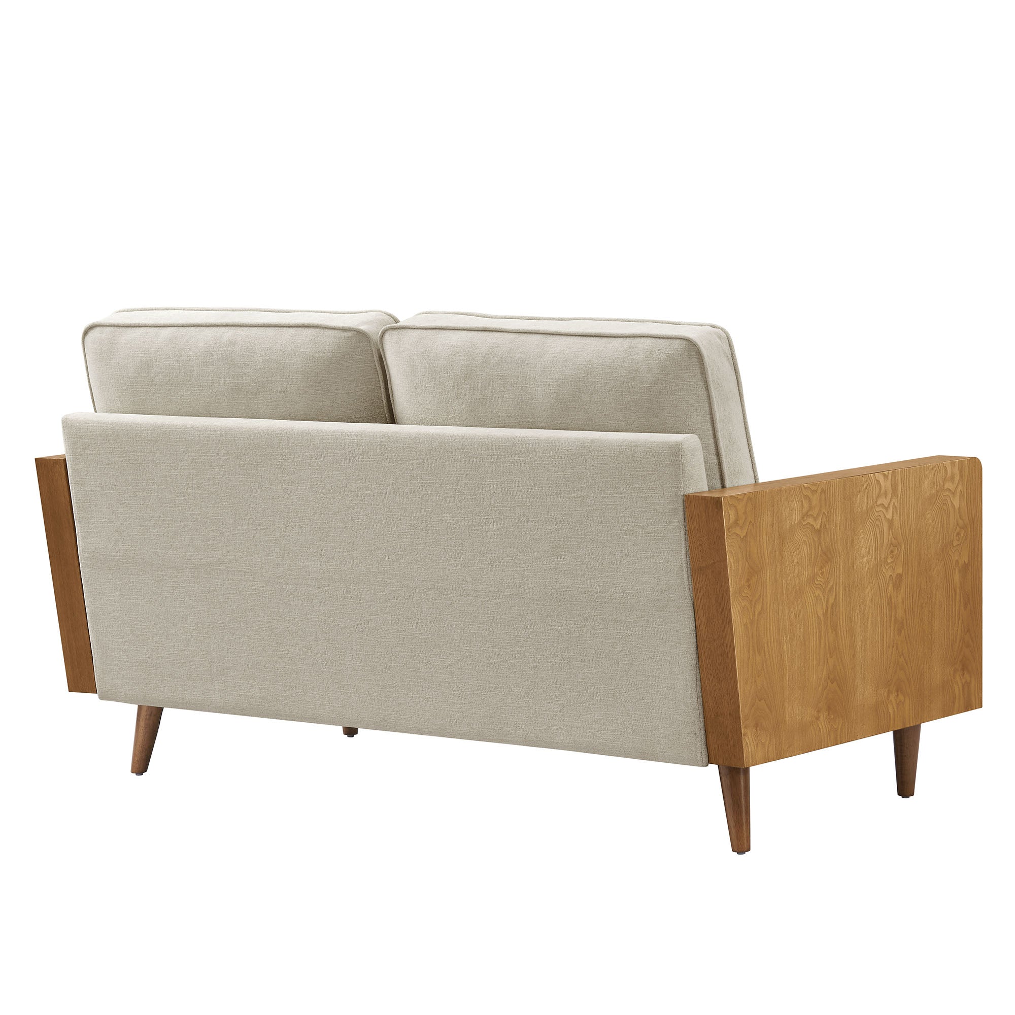 Kellan Heathered Weave Fabric Loveseat, Walnut Heathered Weave Light Beige