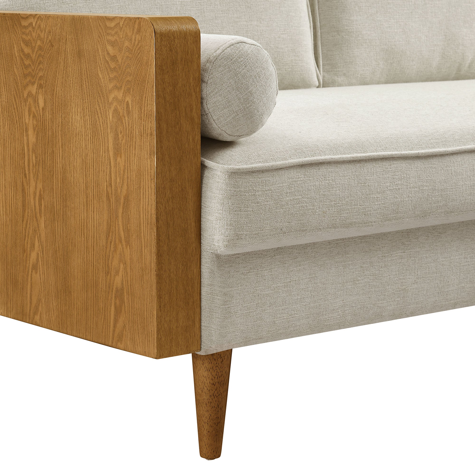 Kellan Heathered Weave Fabric Loveseat, Walnut Heathered Weave Light Beige