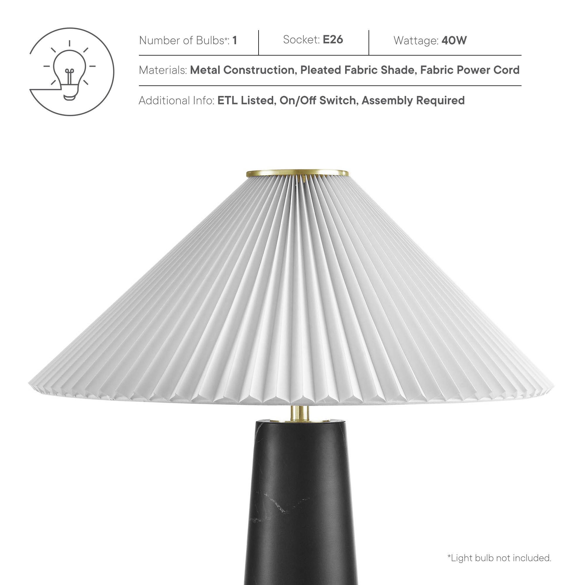 Nera Marble Table Lamp, Black