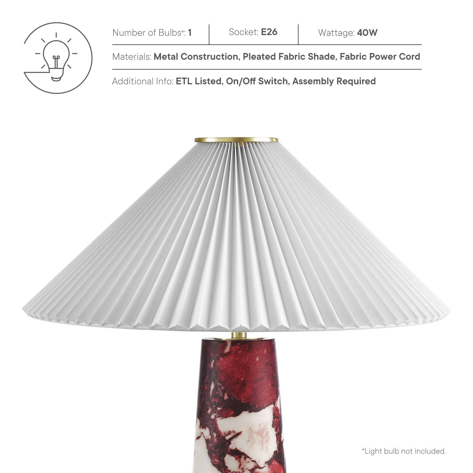 Nera Marble Table Lamp, Red