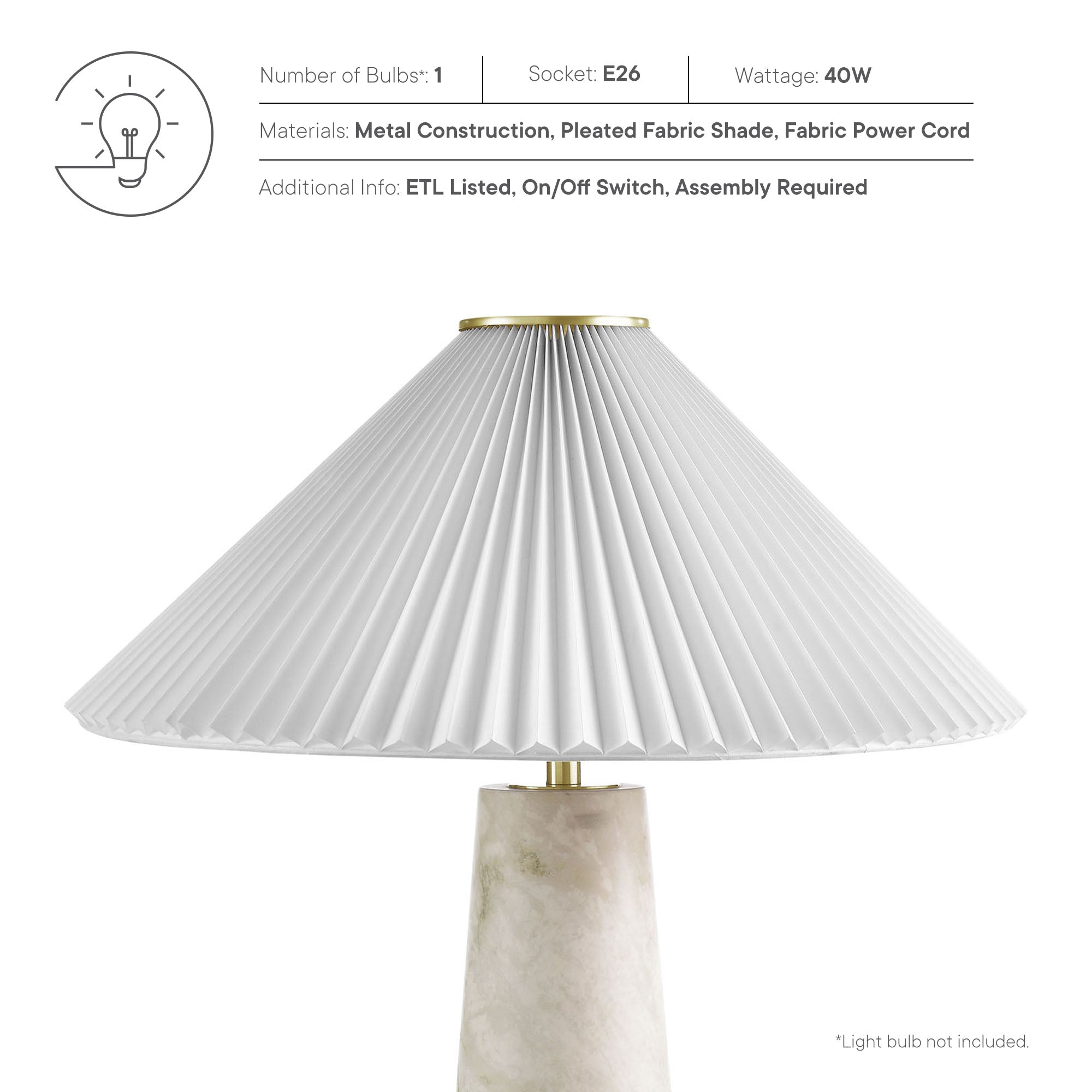 Nera Marble Table Lamp, White