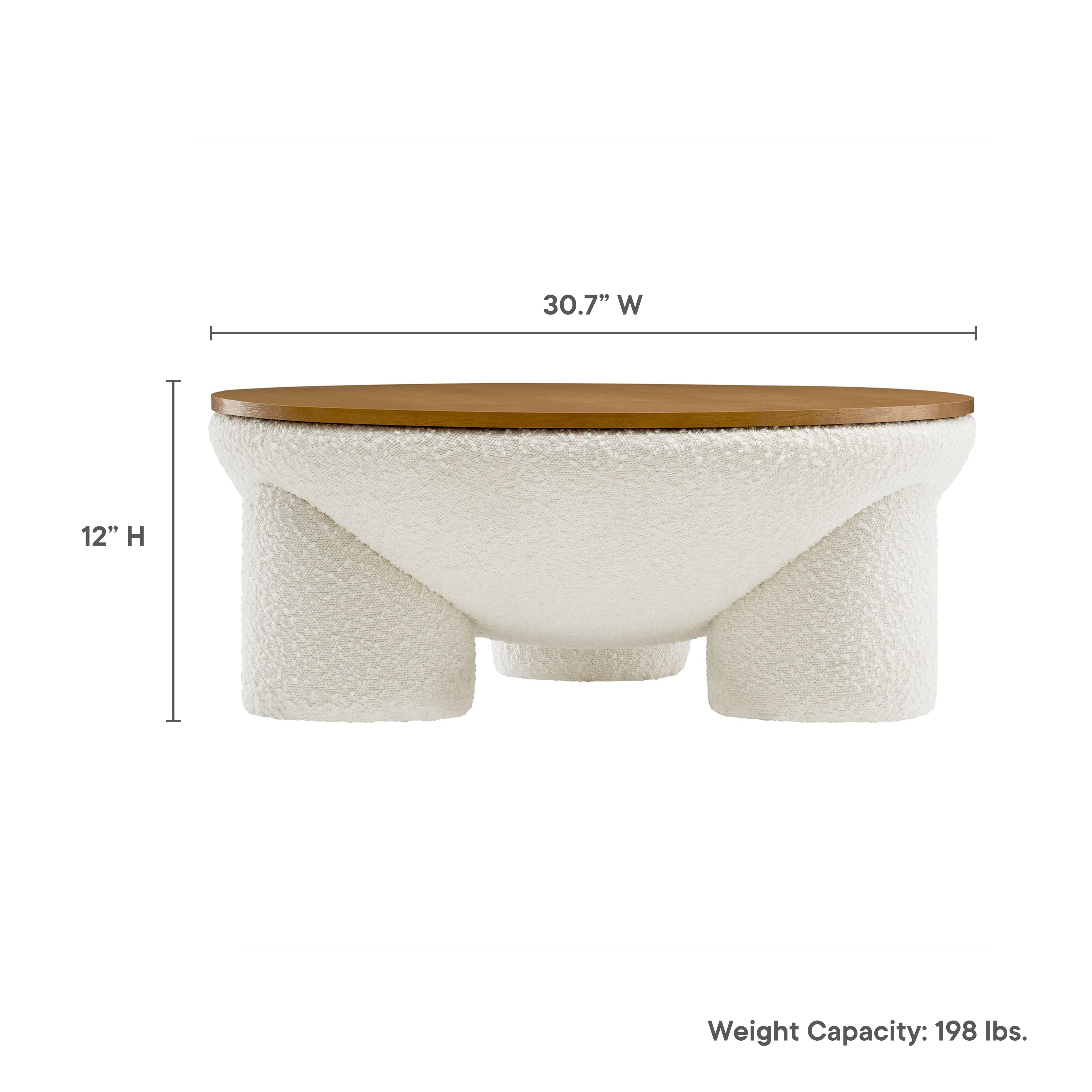 Tridome Round Boucle Upholstered Storage Coffee Table, Natural Ivory