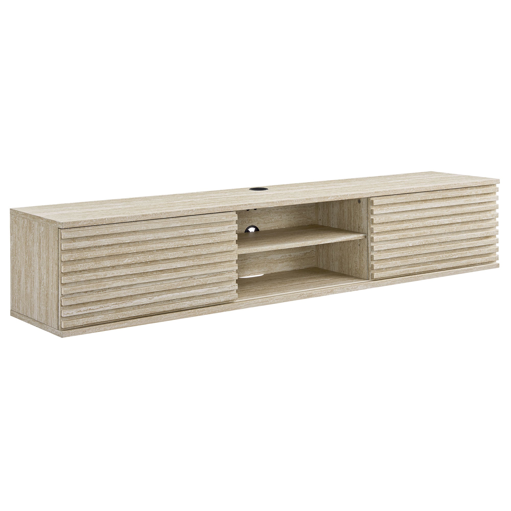 Render 70" Faux Travertine Wall-Mount Media Console TV Stand, Travertine