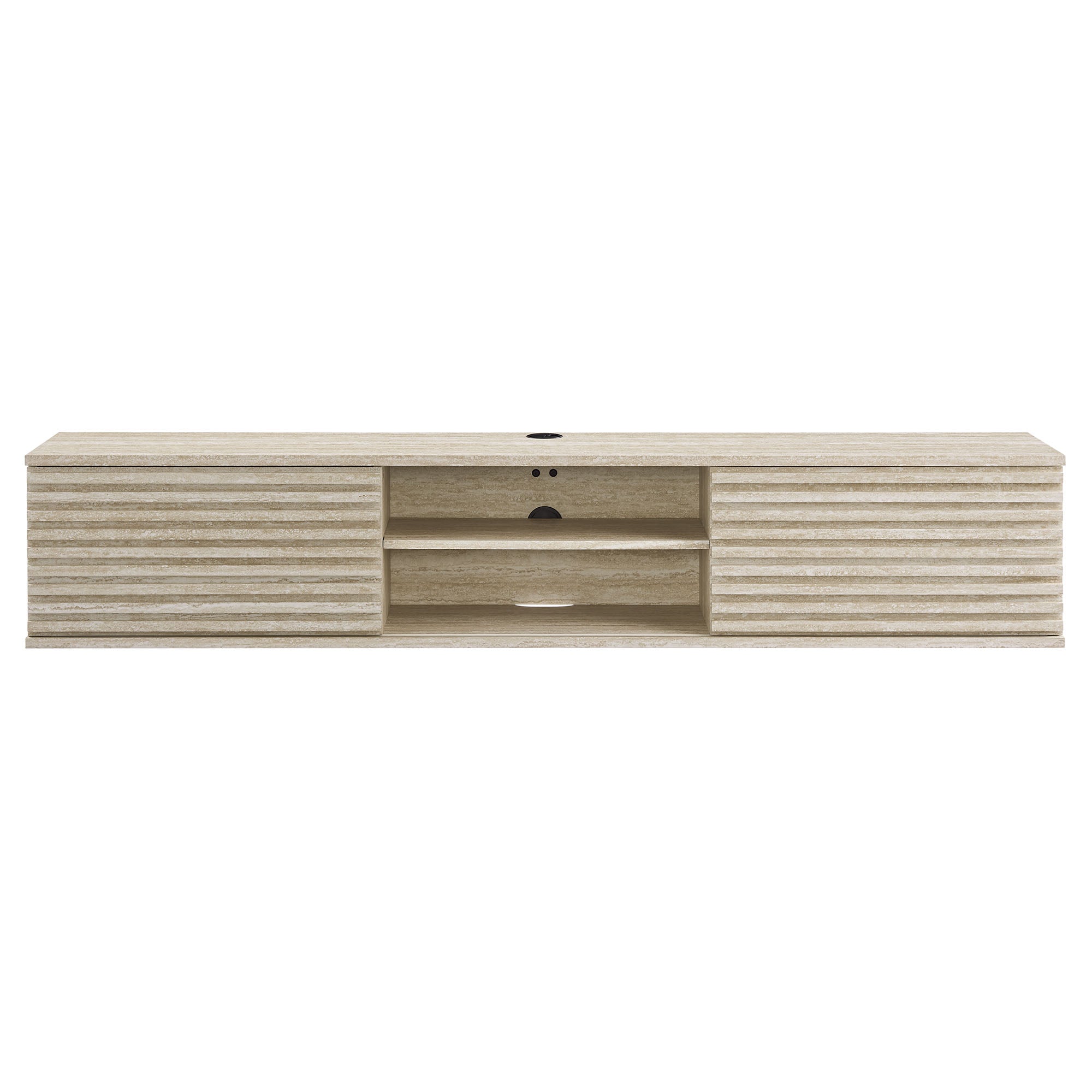 Render 70" Faux Travertine Wall-Mount Media Console TV Stand, Travertine