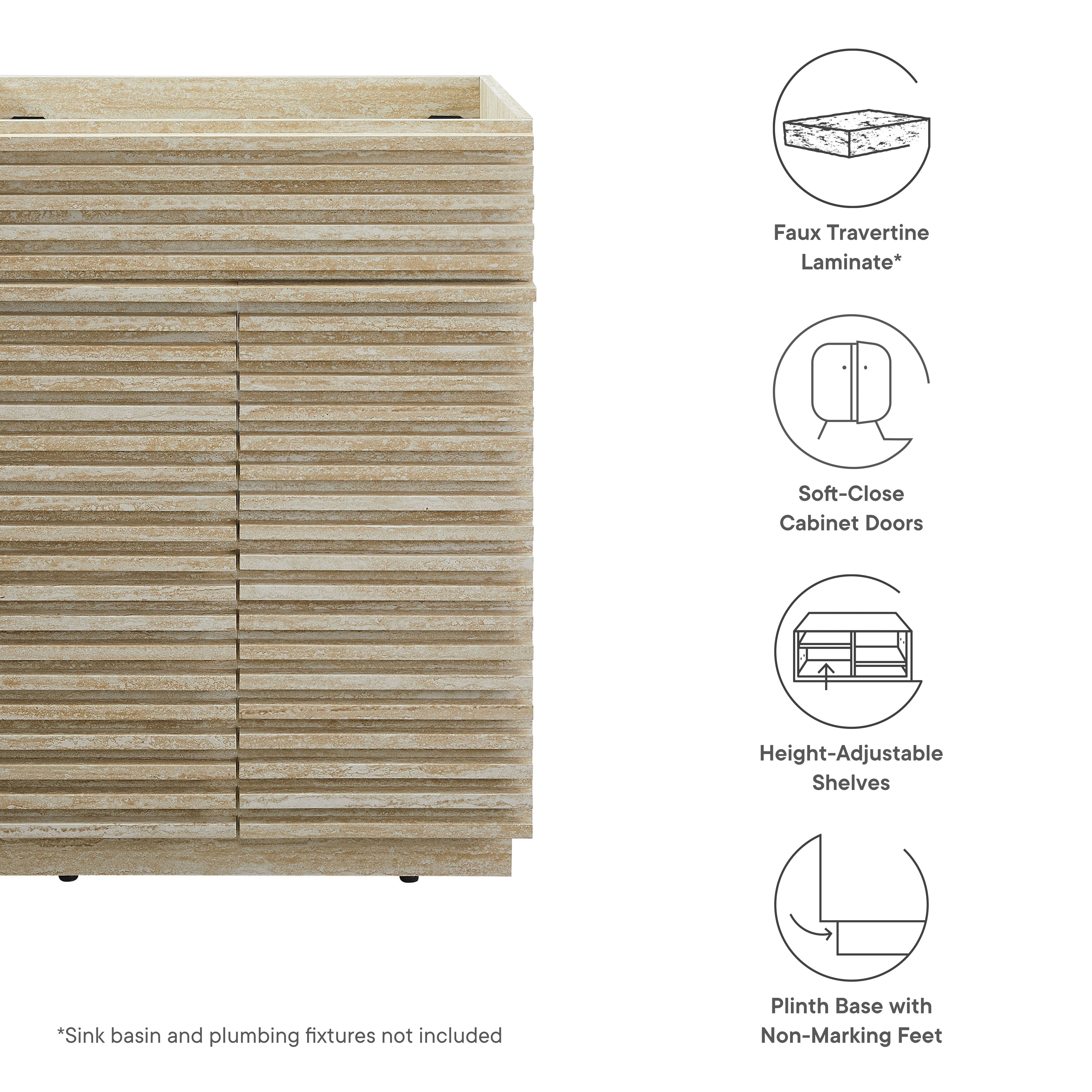 Render 24" Faux Travertine Bathroom Vanity Cabinet (Sink Not Included), Travertine