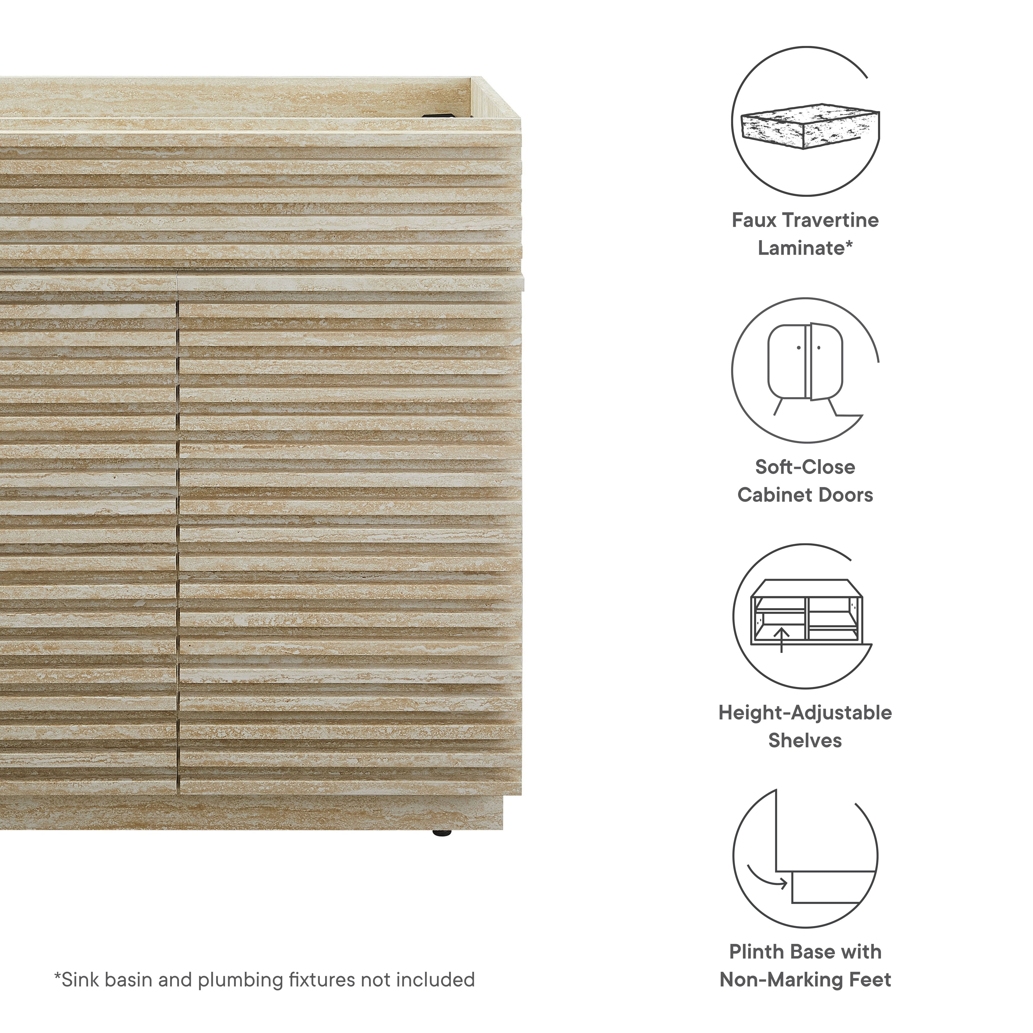 Render 30" Faux Travertine Bathroom Vanity Cabinet (Sink Not Included), Travertine