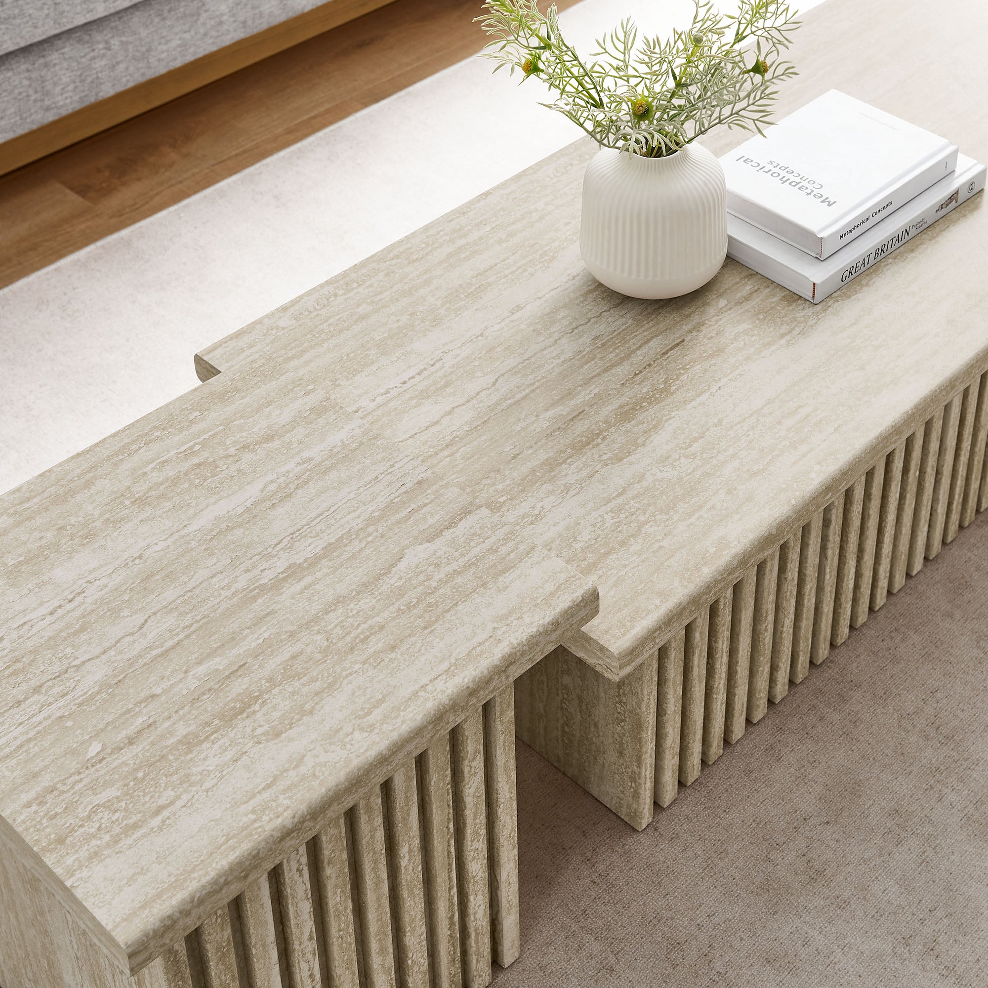 Render Nesting Coffee Tables Set of 2, Travertine
