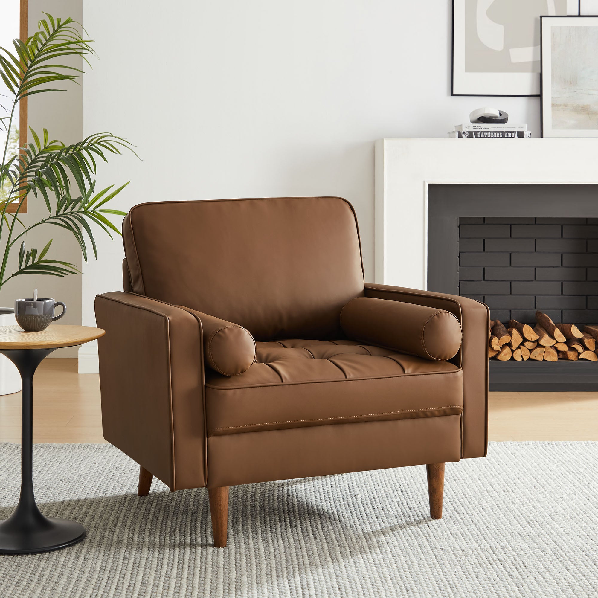 Valour Tufted Vegan Leather Accent Armchair, Brown
