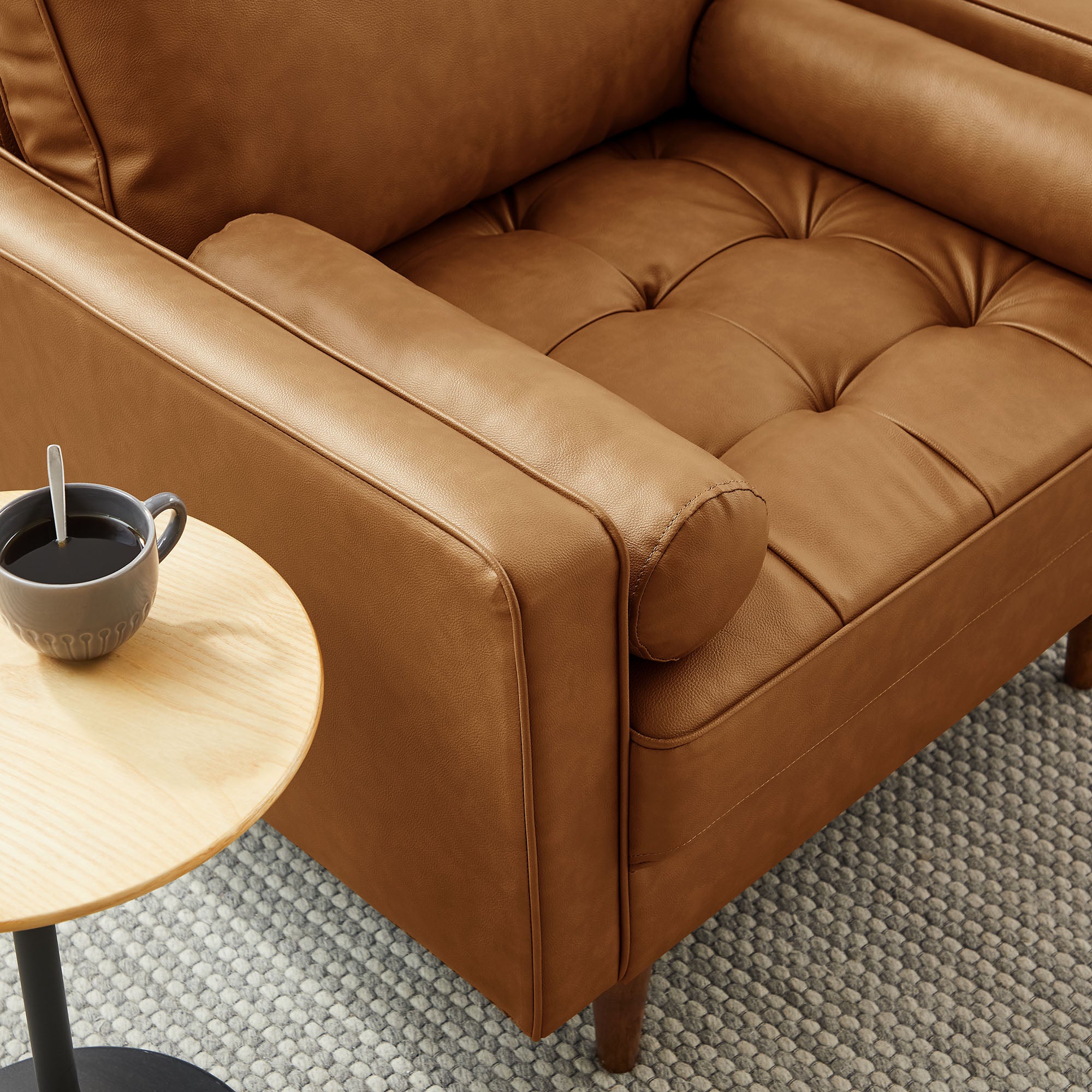 Valour Tufted Vegan Leather Accent Armchair, Tan
