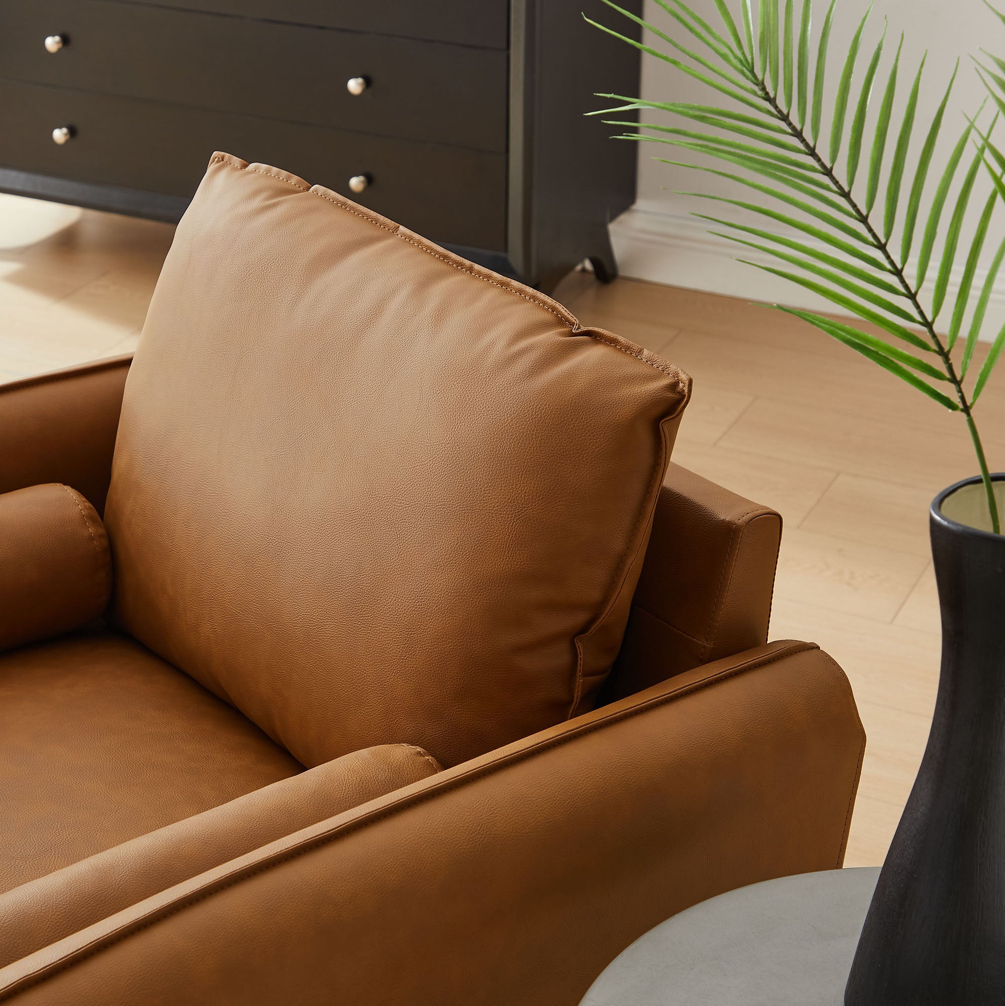 Revive Upholstered Vegan Leather Accent Armchair, Tan