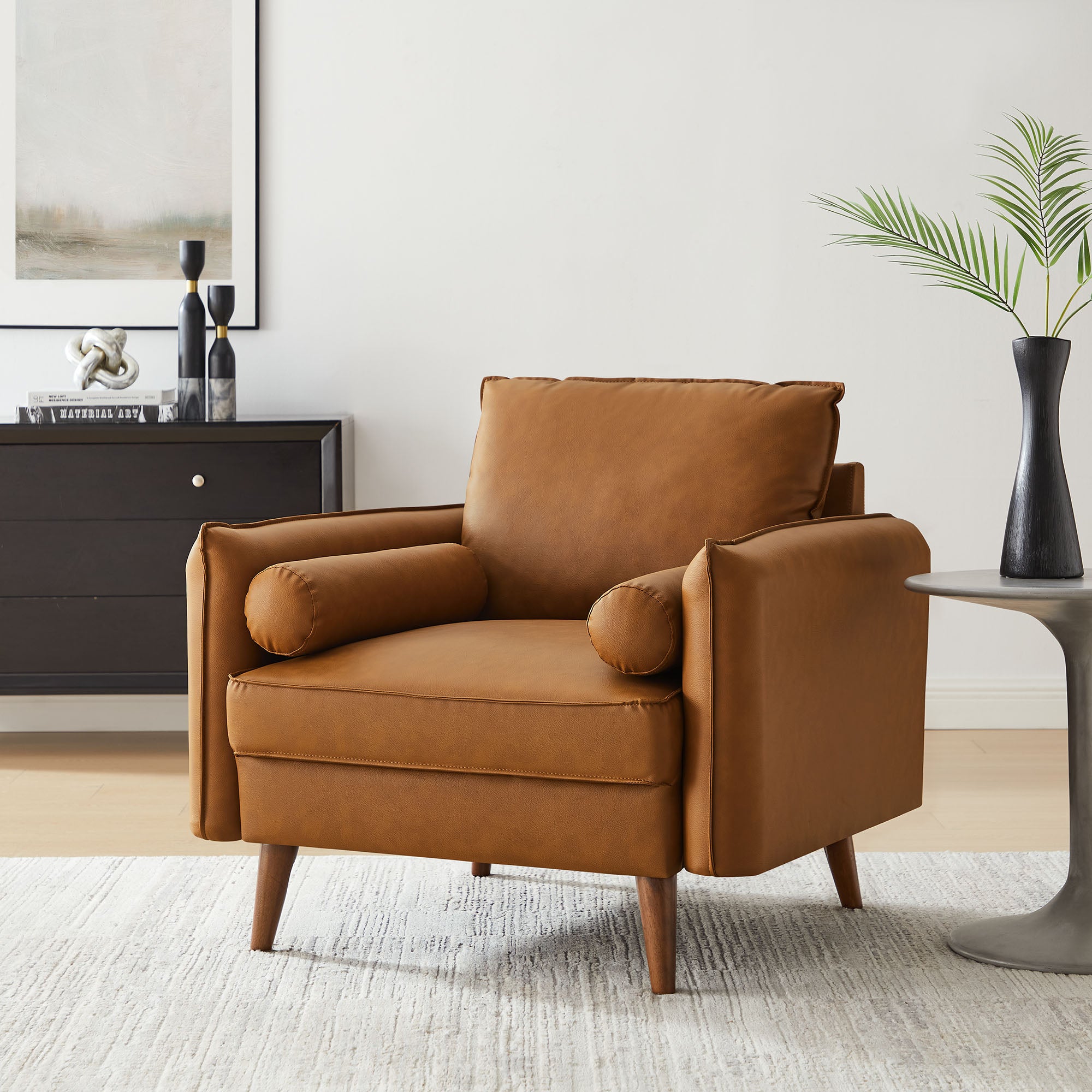Revive Upholstered Vegan Leather Accent Armchair, Tan