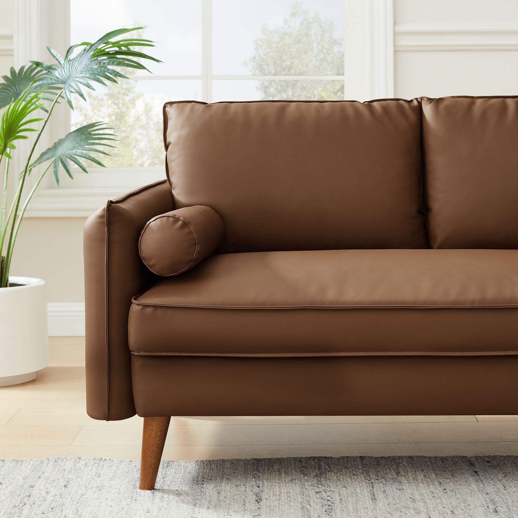 Revive Upholstered Vegan Leather Loveseat, Brown