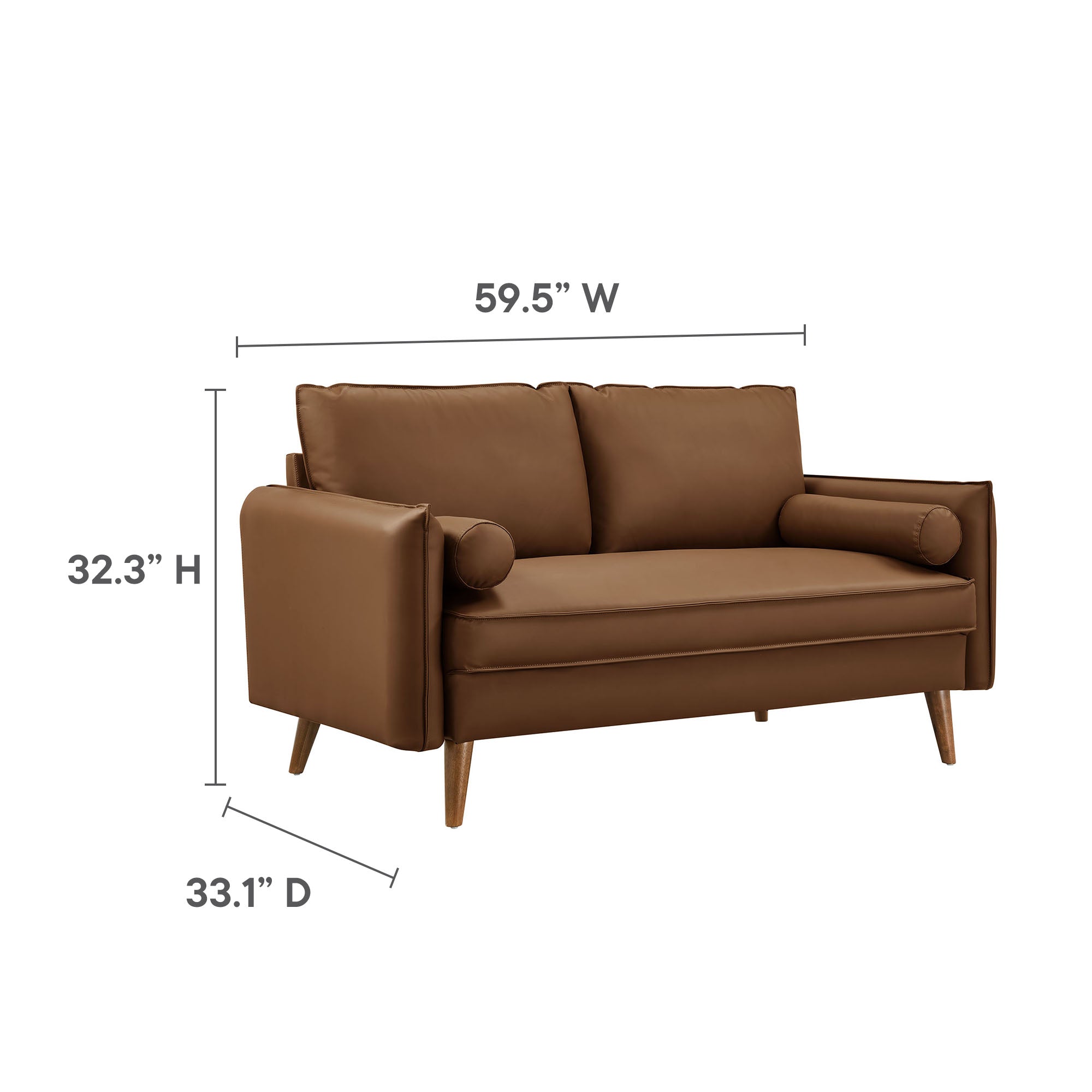 Revive Upholstered Vegan Leather Loveseat, Brown