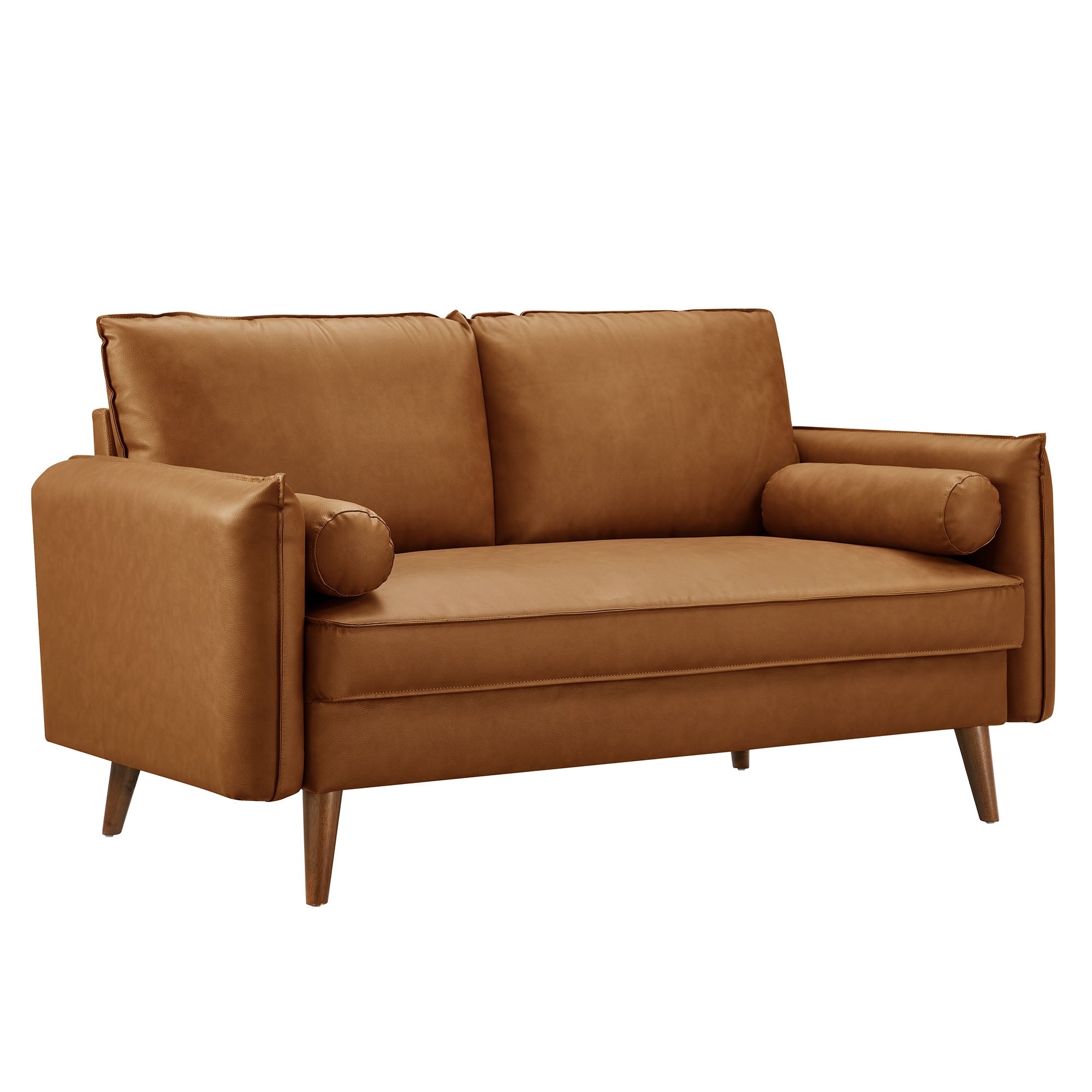Revive Upholstered Vegan Leather Loveseat, Tan
