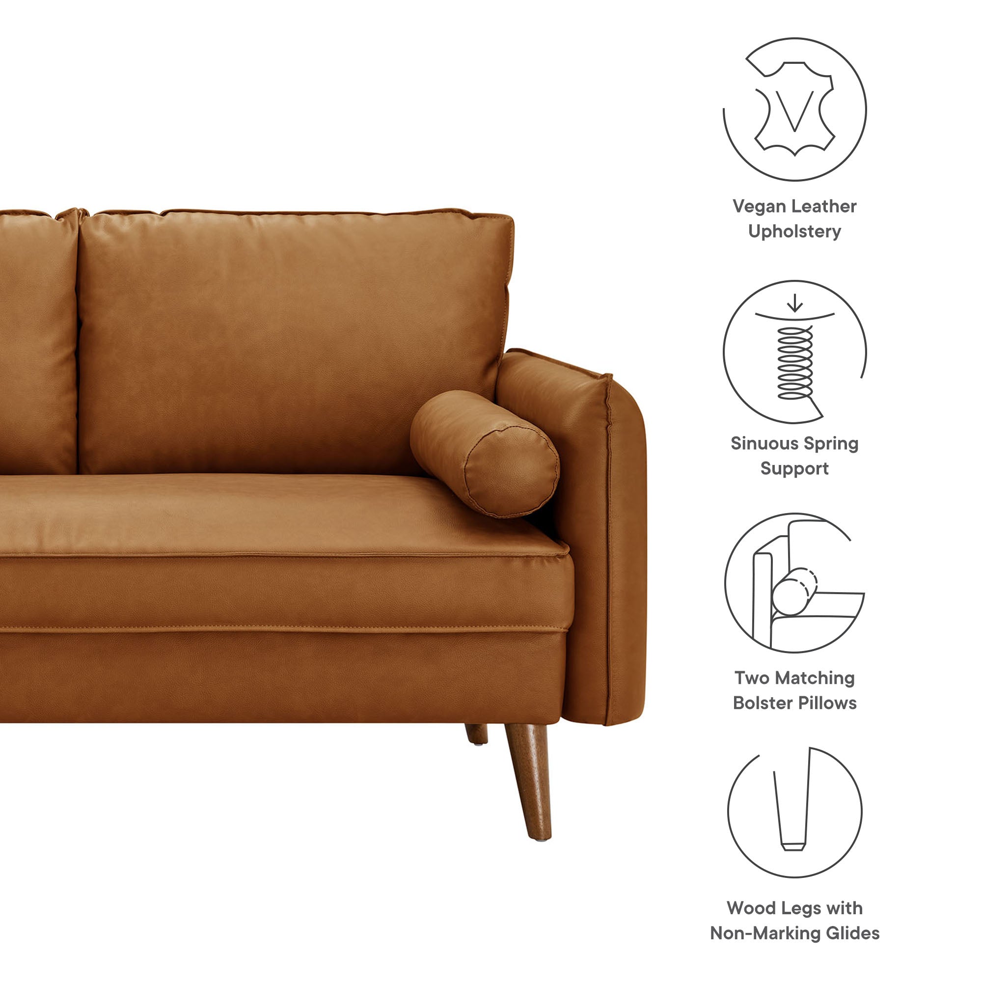 Revive Upholstered Vegan Leather Loveseat, Tan