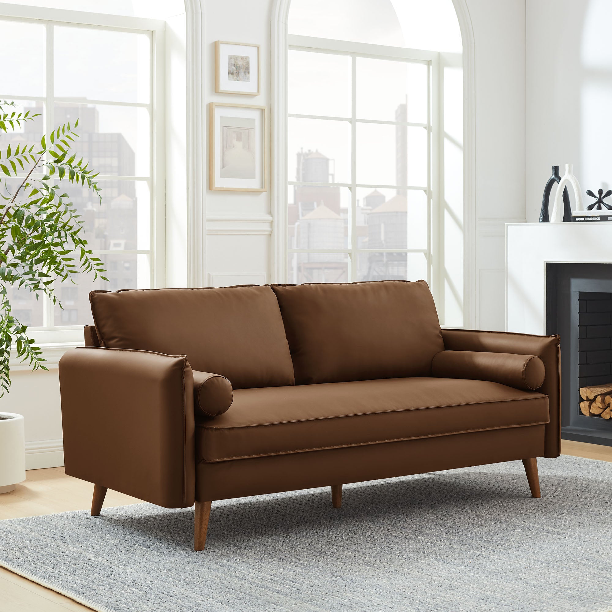 Revive Upholstered Vegan Leather Sofa, Brown