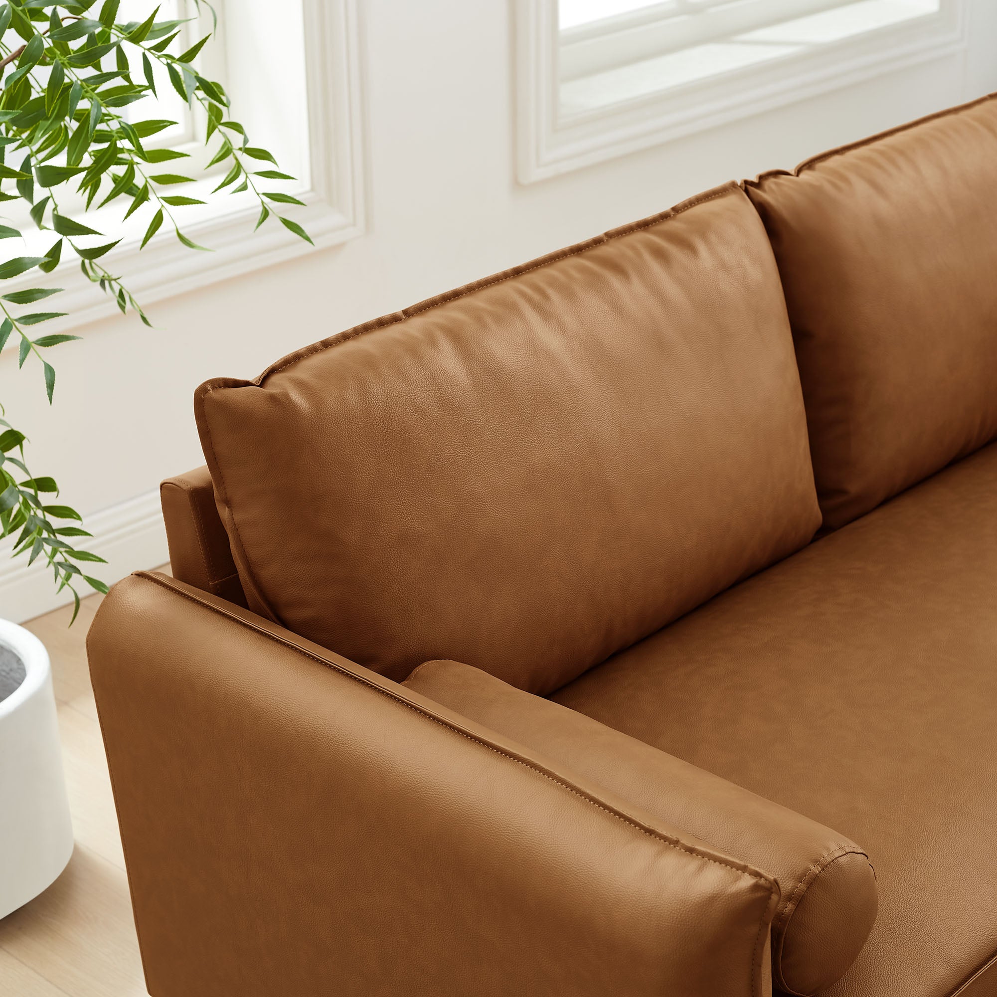 Revive Upholstered Vegan Leather Sofa, Tan