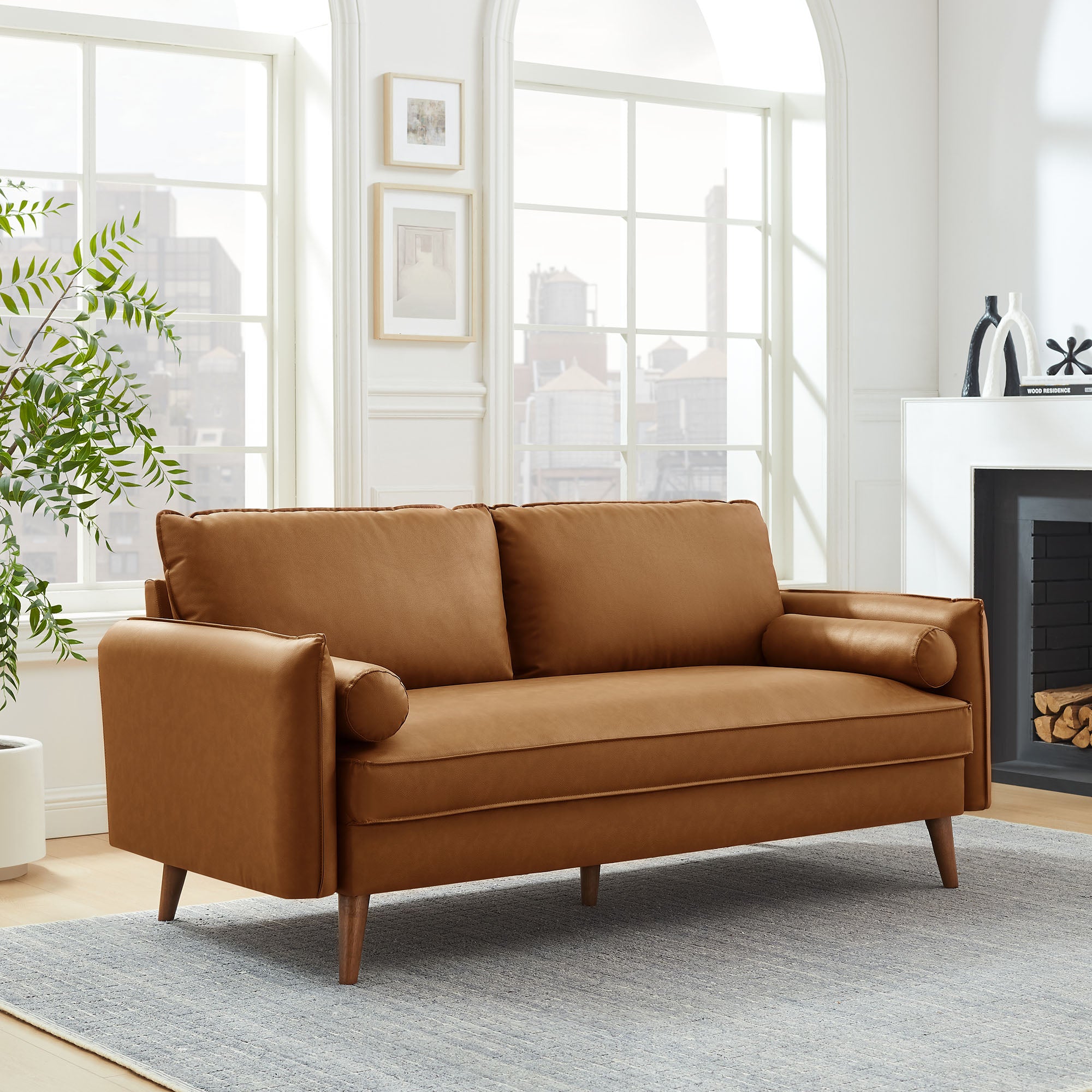Revive Upholstered Vegan Leather Sofa, Tan