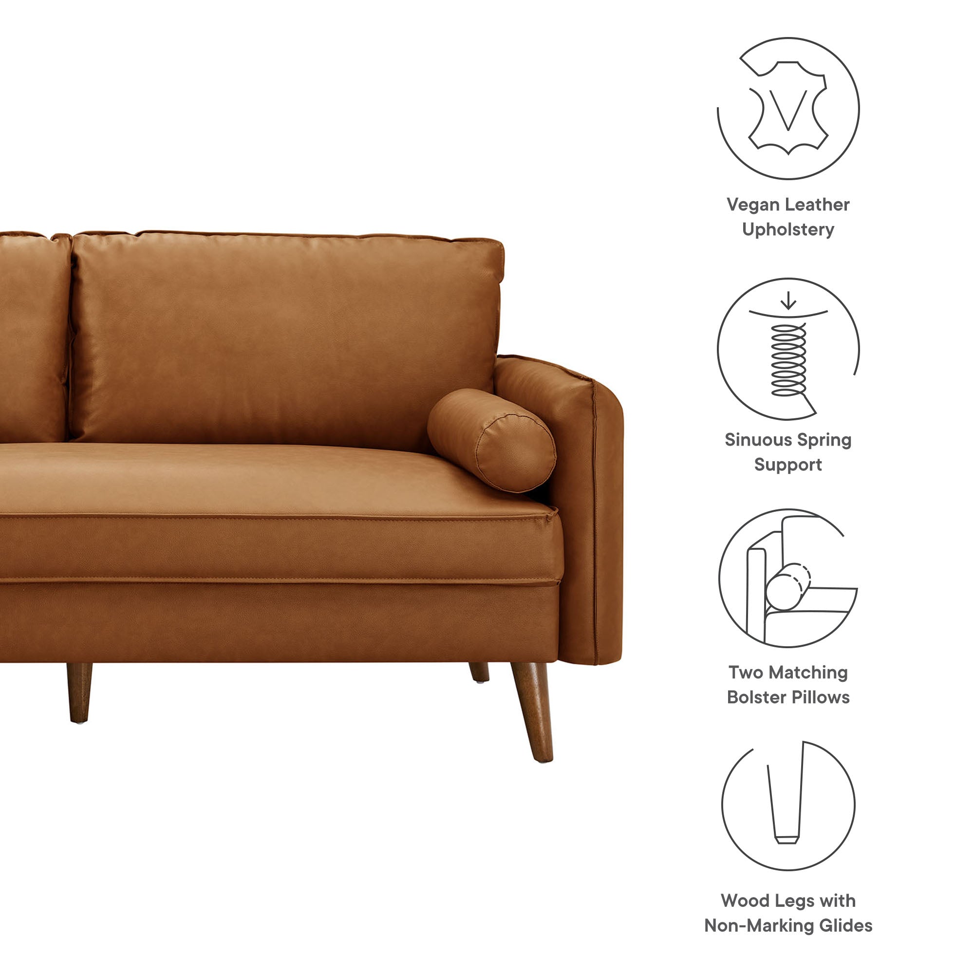 Revive Upholstered Vegan Leather Sofa, Tan