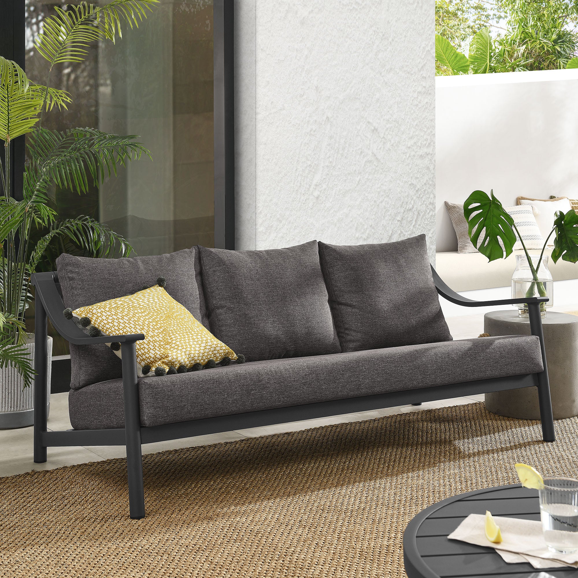 Terrace Outdoor Patio Aluminum Sofa, Carbon Graphite