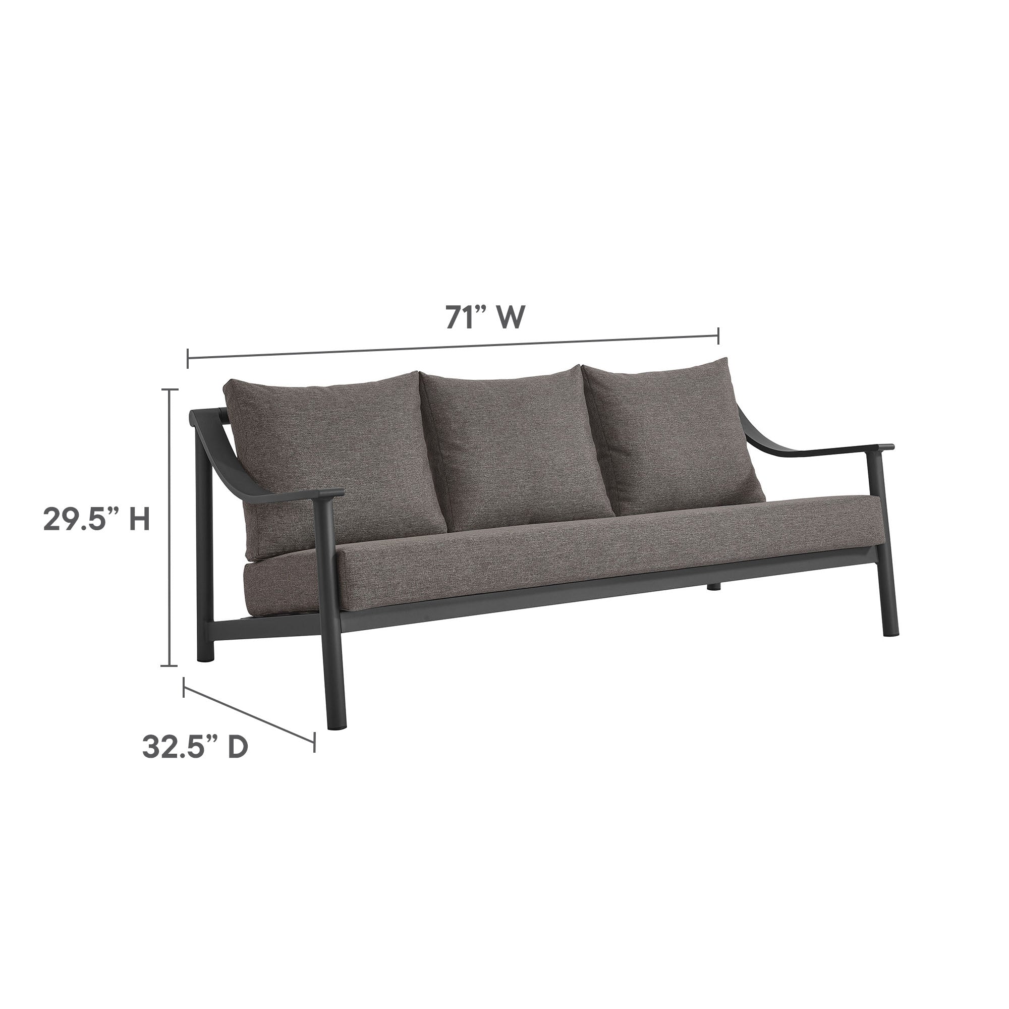 Terrace Outdoor Patio Aluminum Sofa, Carbon Graphite