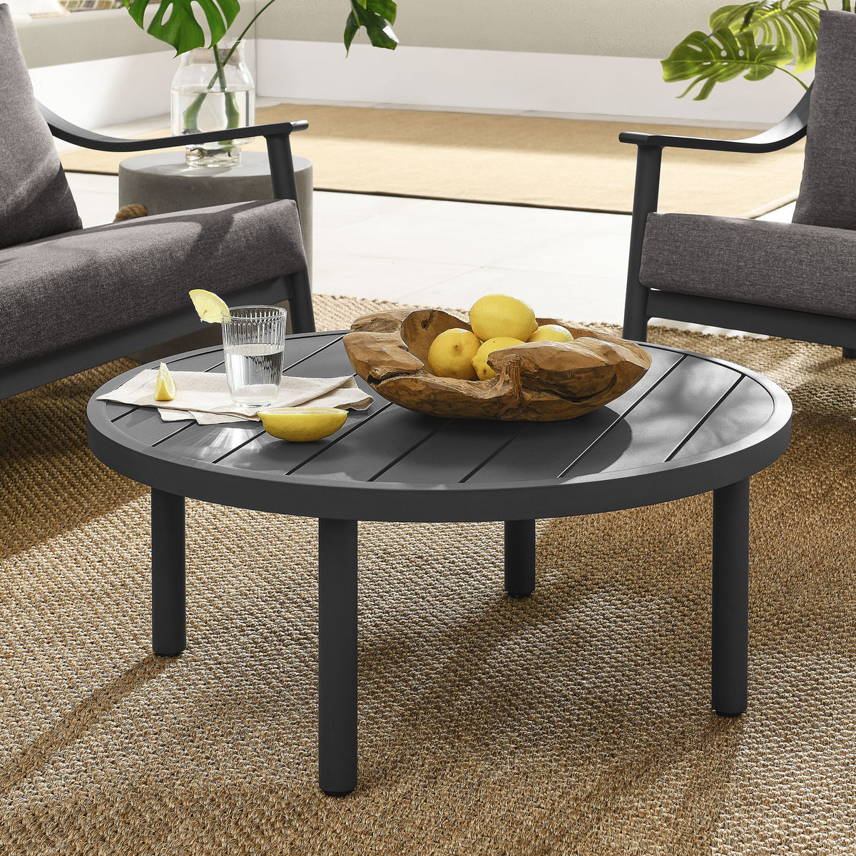 Terrace 35" Outdoor Patio Aluminum Round Coffee Table, Graphite
