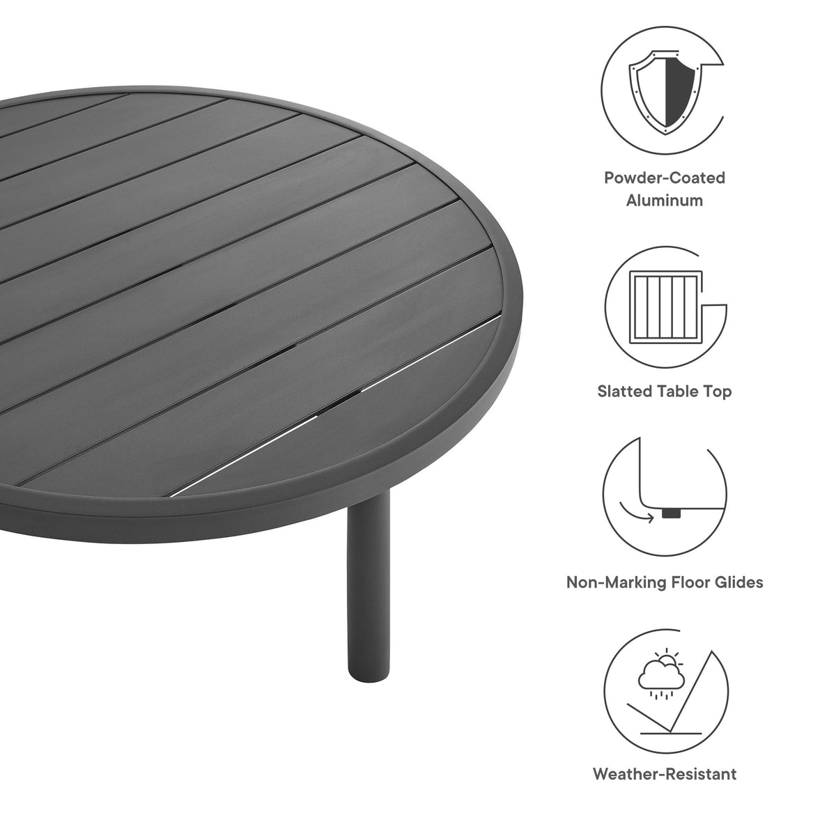 Terrace 35" Outdoor Patio Aluminum Round Coffee Table, Graphite
