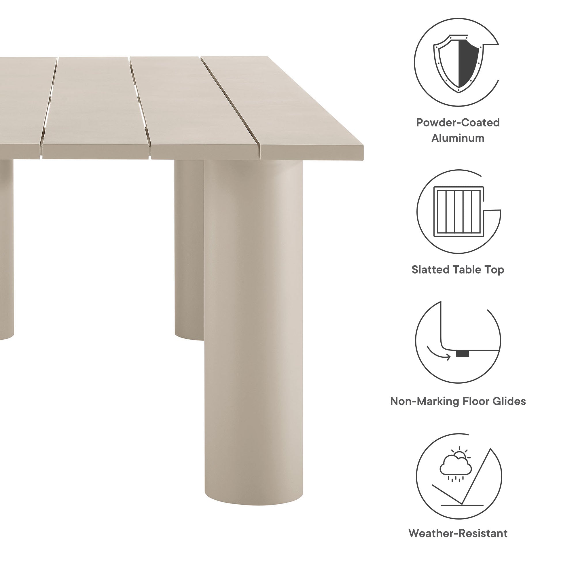 Nautica Outdoor Patio 87" Rectangular Aluminum Dining Table, Taupe