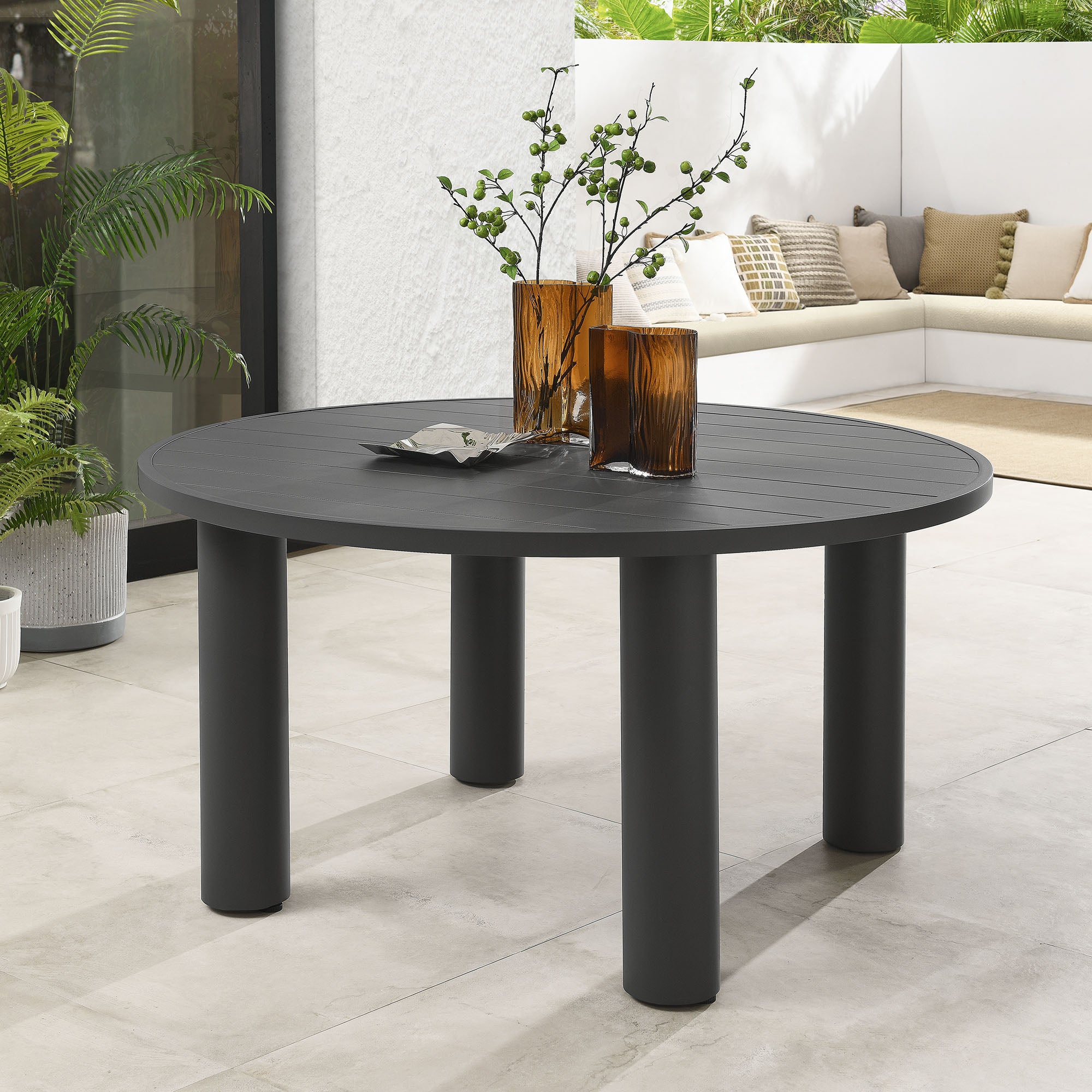 Nautica Outdoor Patio 60" Round Aluminum Dining Table, Graphite