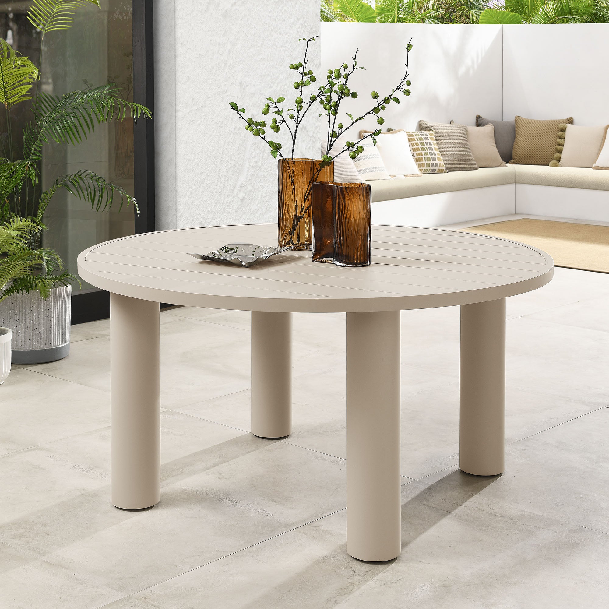 Nautica Outdoor Patio 60" Round Aluminum Dining Table, Taupe