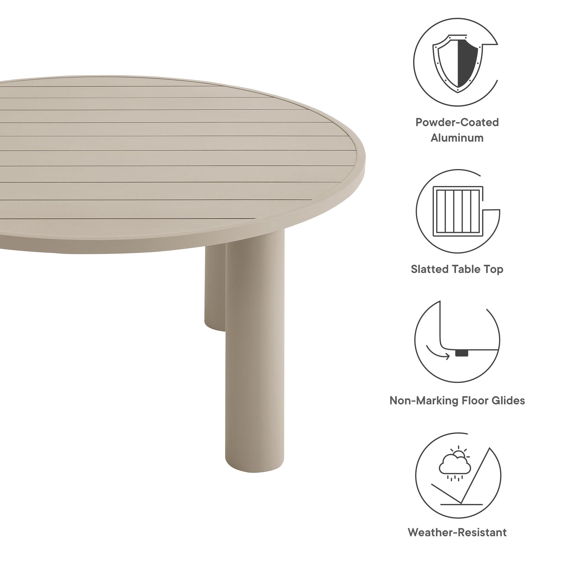 Nautica Outdoor Patio 60" Round Aluminum Dining Table, Taupe