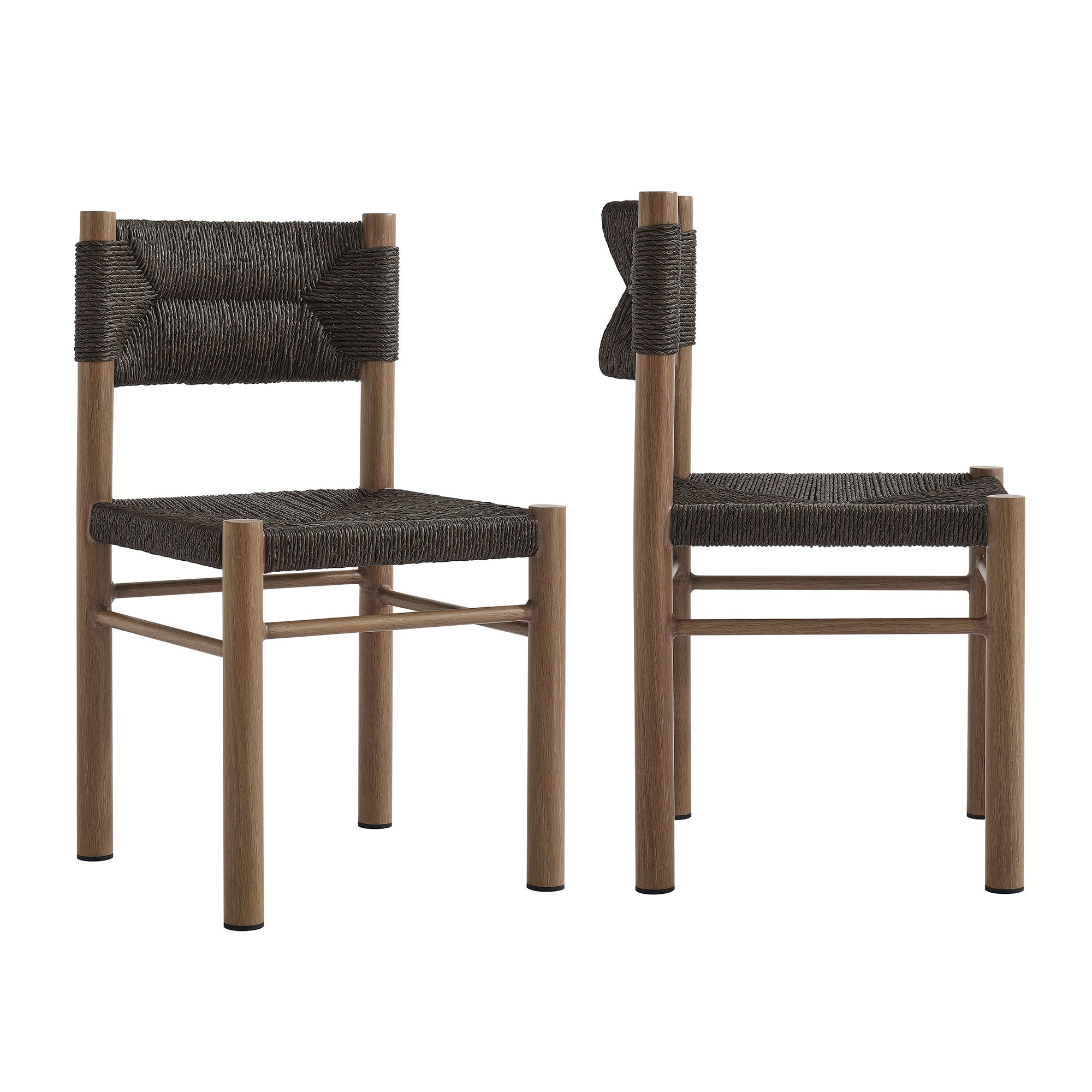 Parkland Outdoor Patio Rattan and Aluminum Dining Side Chairs Set of 2, Walnut