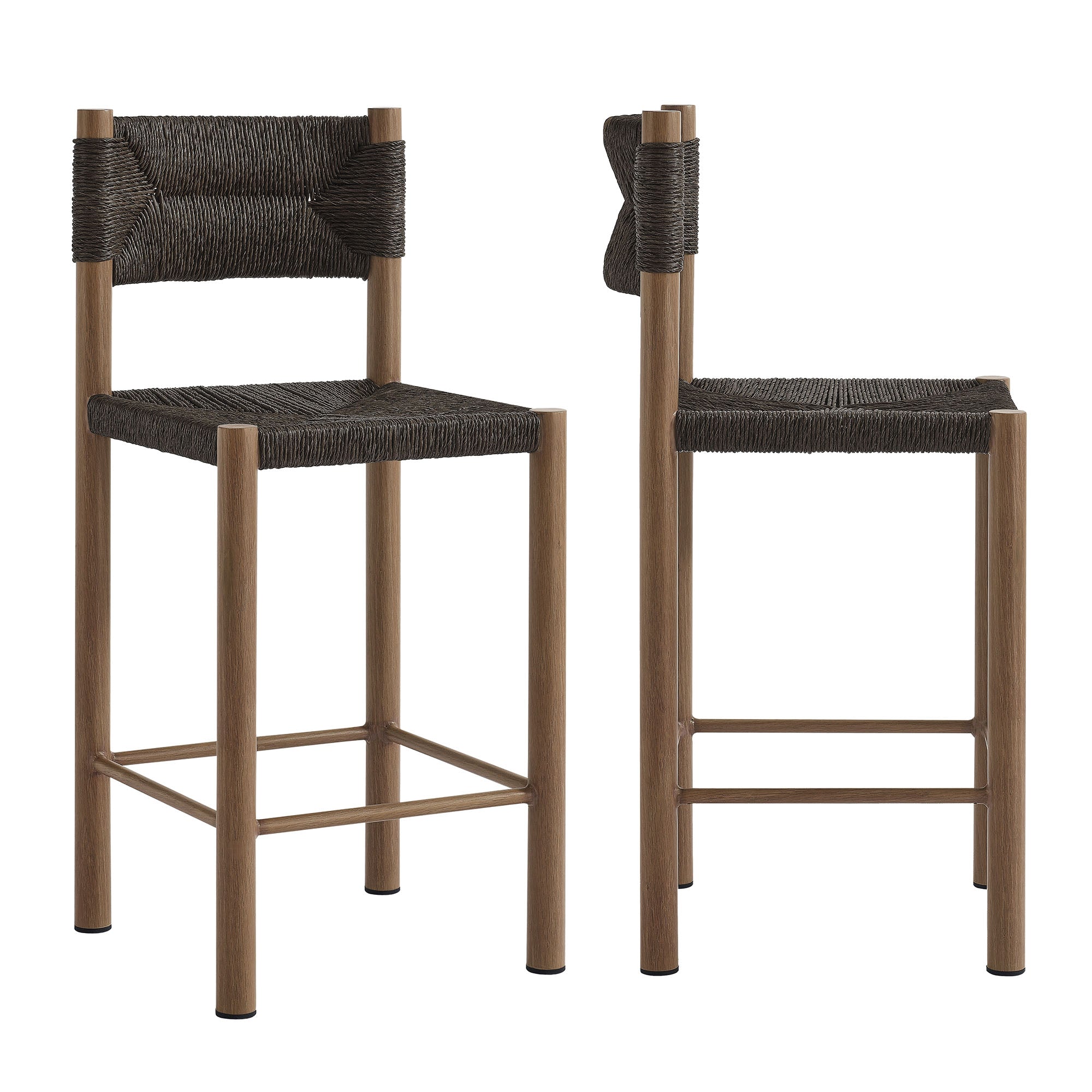 Parkland Outdoor Patio Rattan and Aluminum Counter Stools Set of 2, Walnut