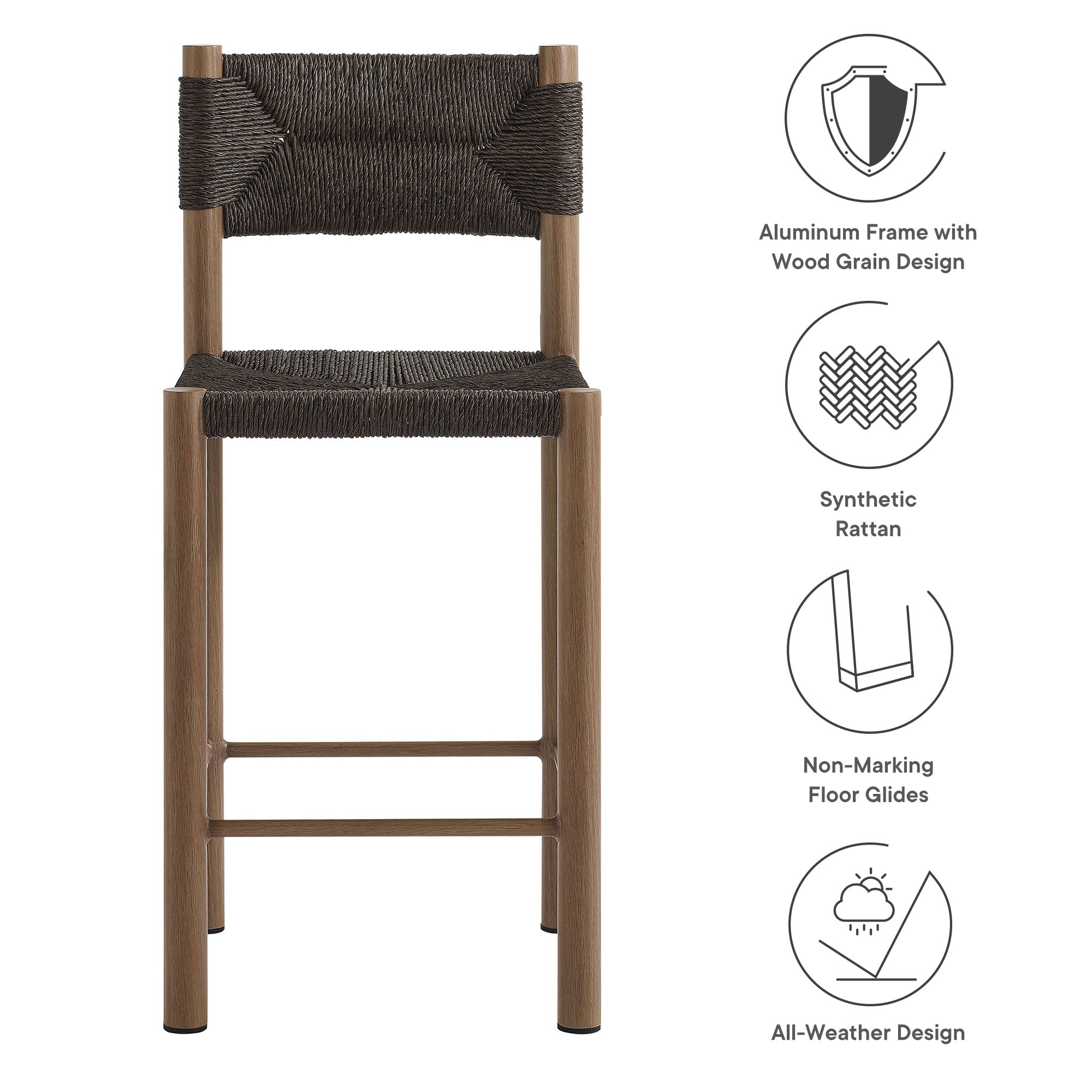 Parkland Outdoor Patio Rattan and Aluminum Counter Stools Set of 2, Walnut