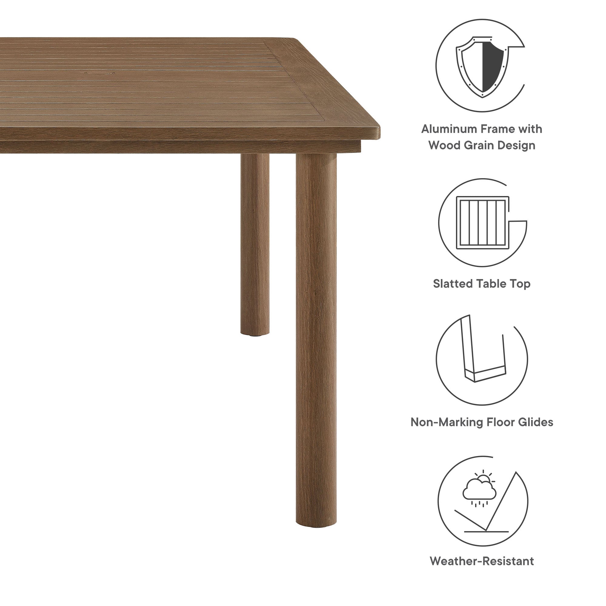 Parkland 76" Outdoor Patio Aluminum Dining Table, Walnut