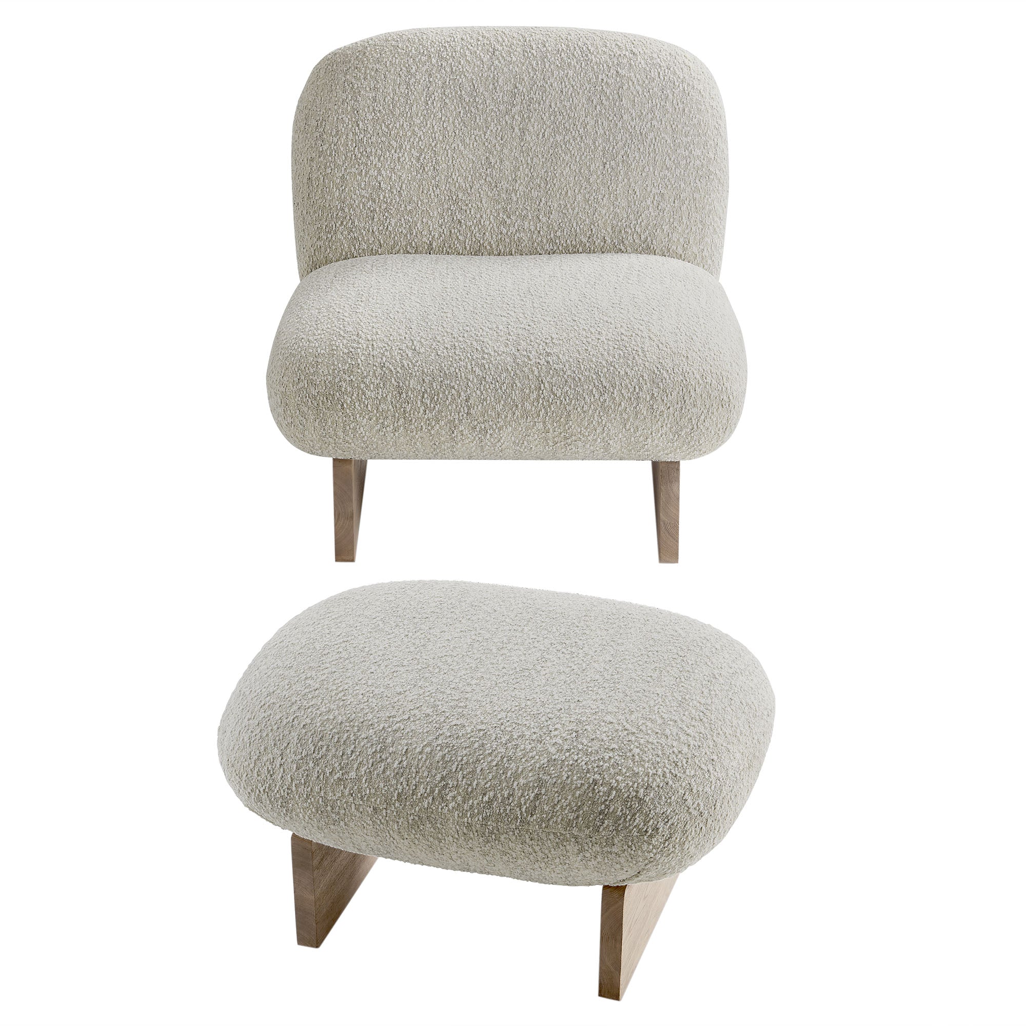 Loyal Boucle Fabric Accent Chair and Ottoman Set, Pearl Oak