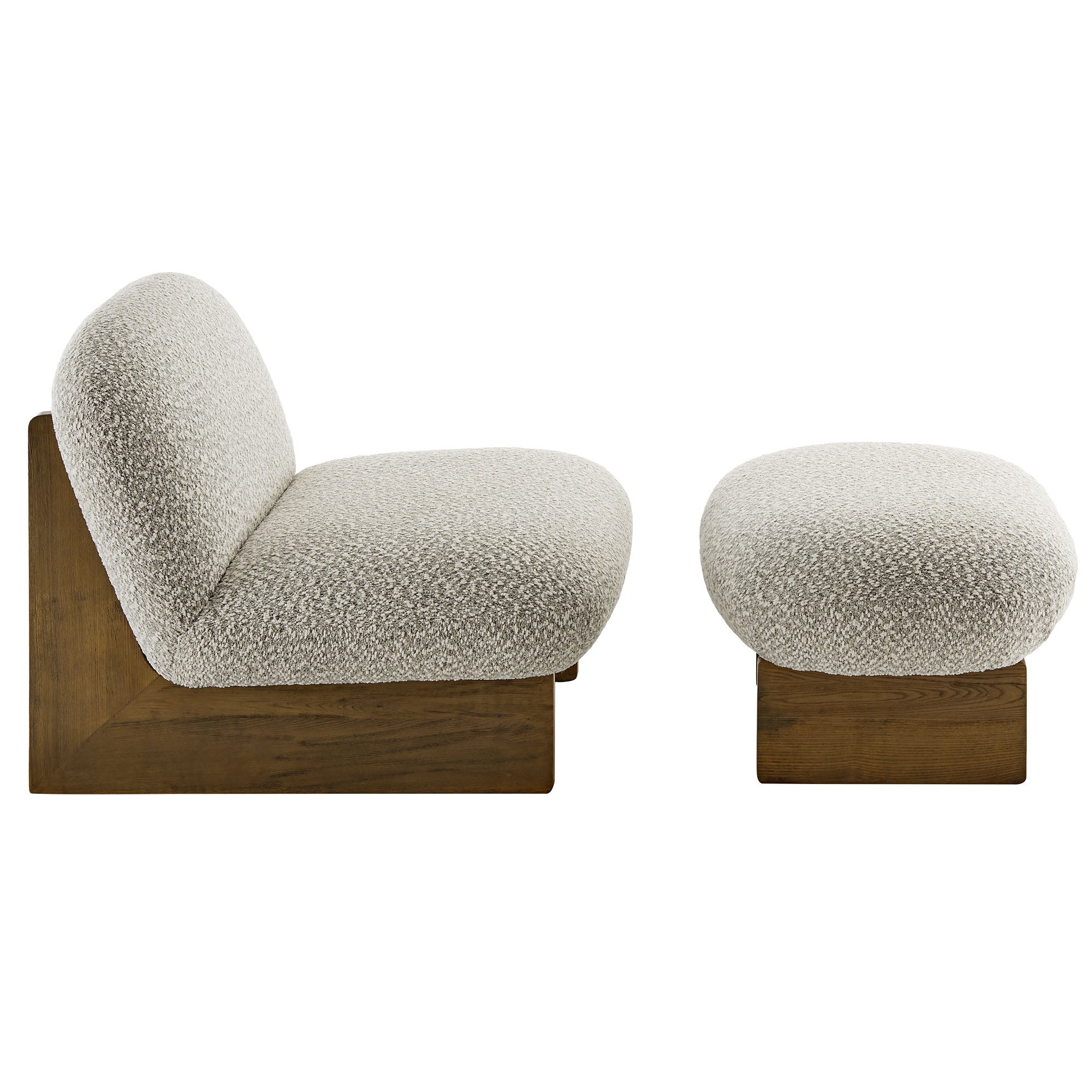 Loyal Boucle Fabric Accent Chair and Ottoman Set, River Rock Walnut