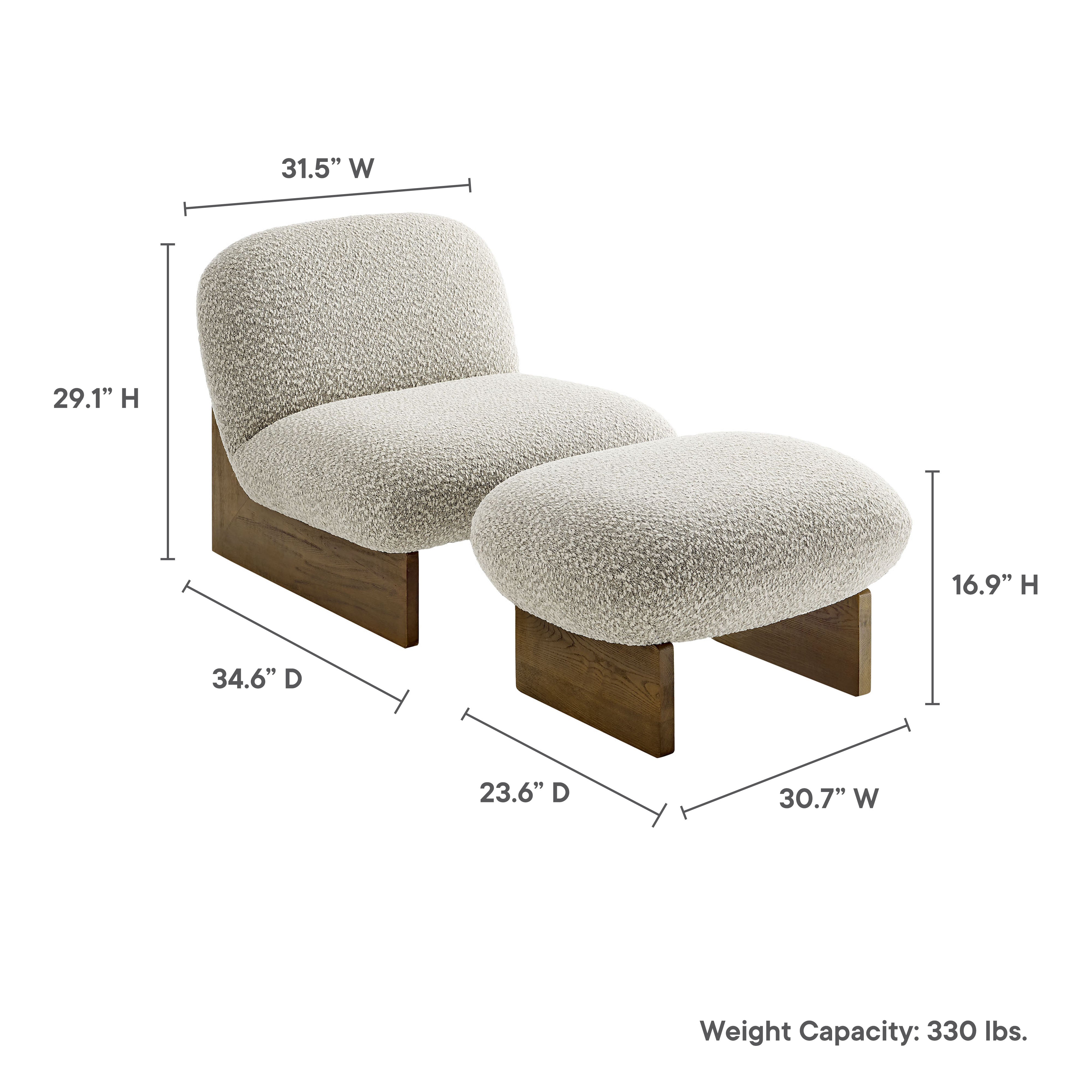 Loyal Boucle Fabric Accent Chair and Ottoman Set, River Rock Walnut