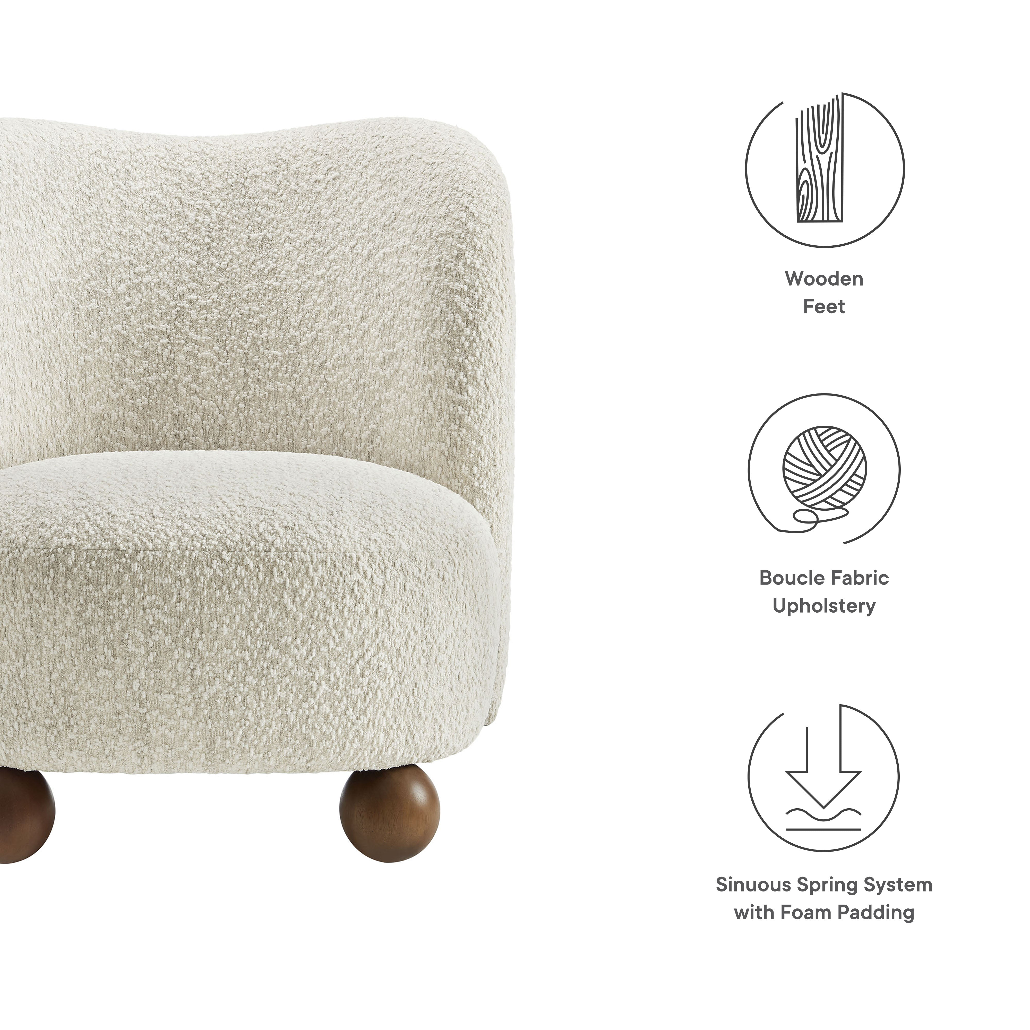 Monroe Boucle Fabric Accent Chair, Pearl Walnut