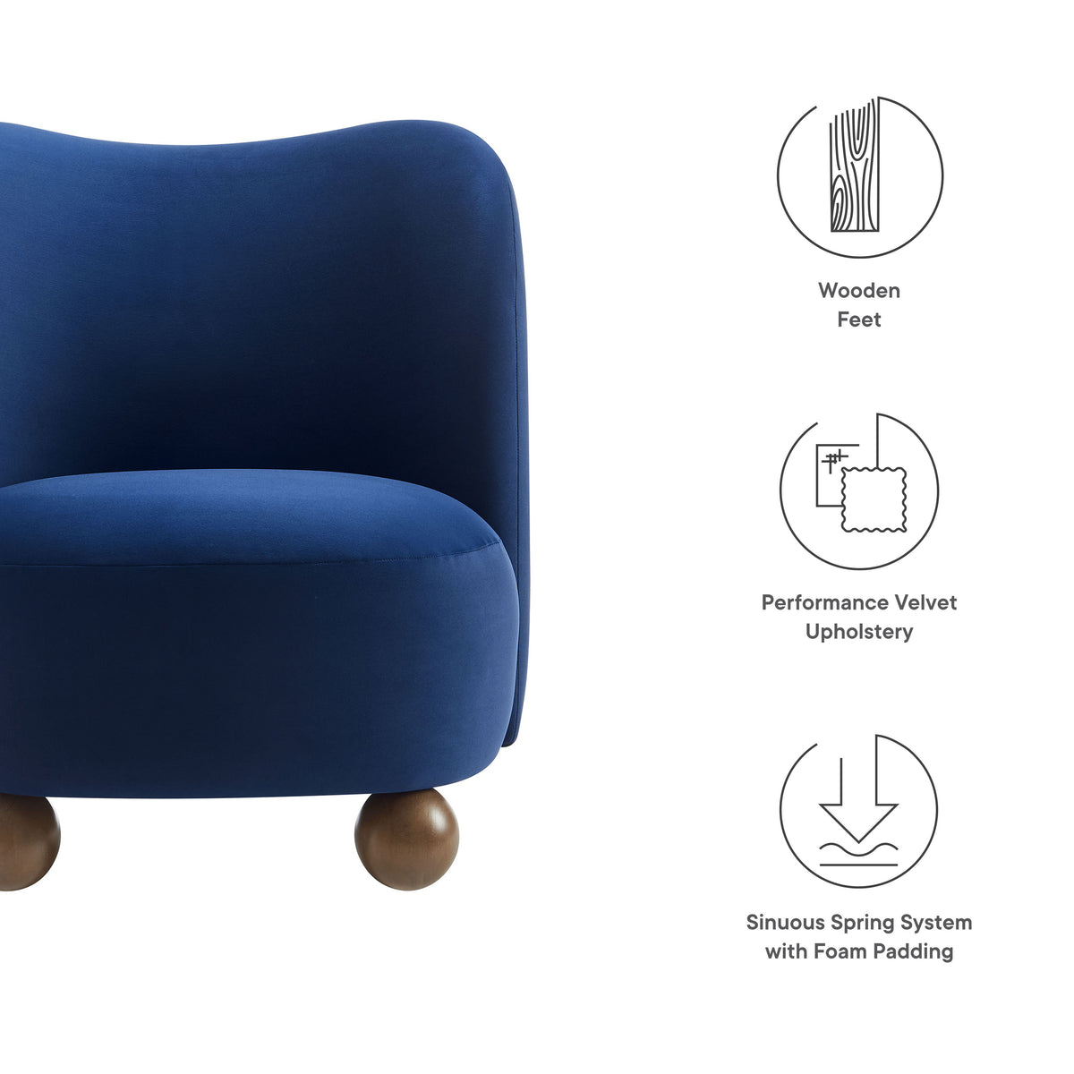 Monroe Performance Velvet Accent Chair, Midnight Blue Walnut