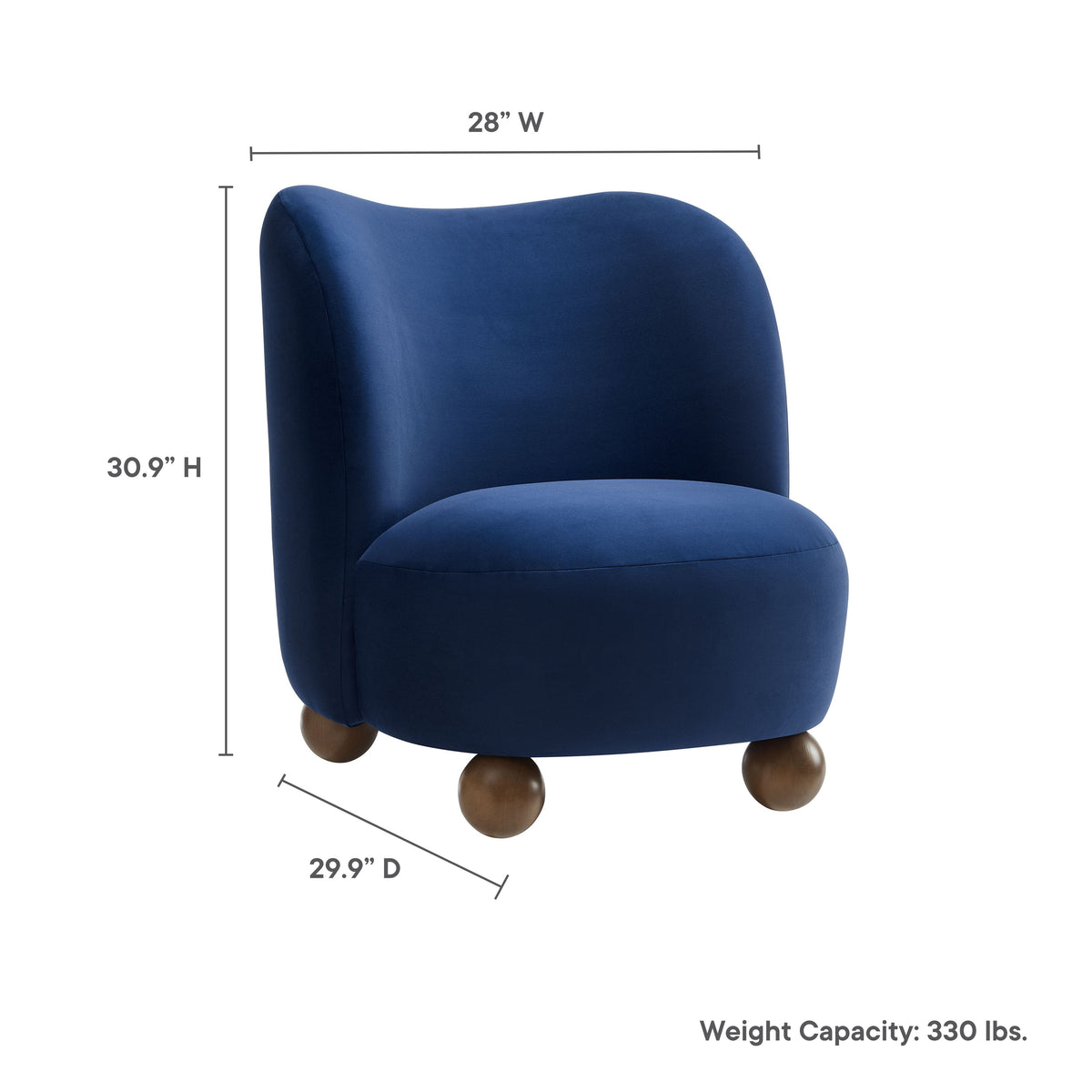 Monroe Performance Velvet Accent Chair, Midnight Blue Walnut
