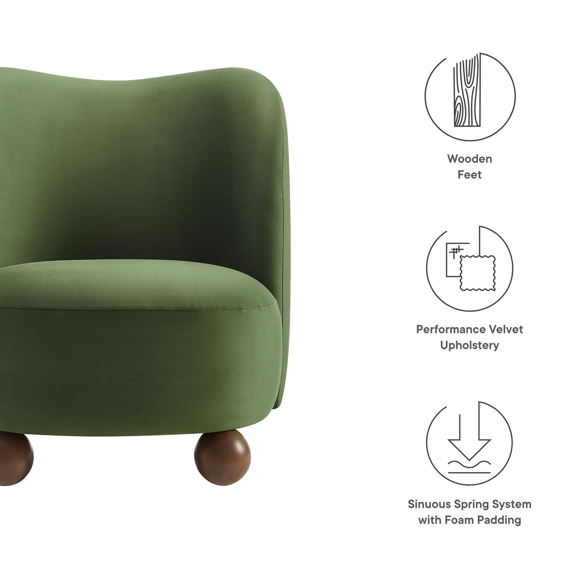 Monroe Performance Velvet Accent Chair, Moss Green Walnut