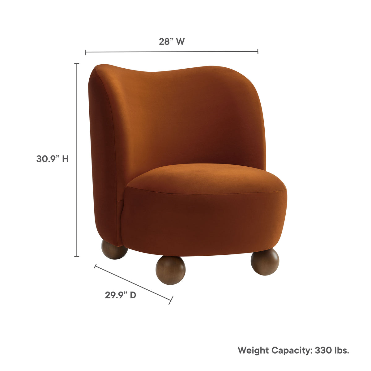 Monroe Performance Velvet Accent Chair, Rust Walnut