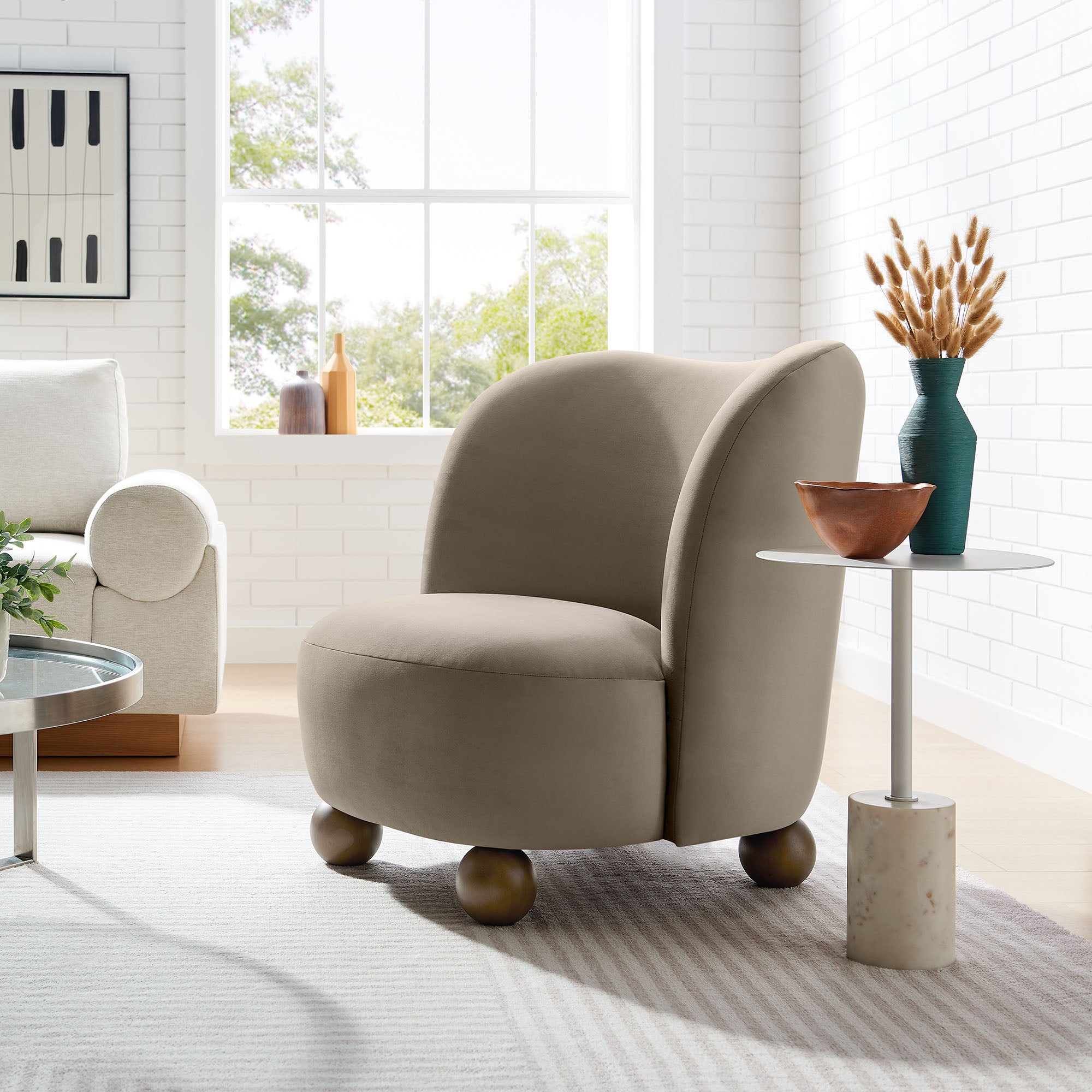 Monroe Performance Velvet Accent Chair, Taupe Walnut