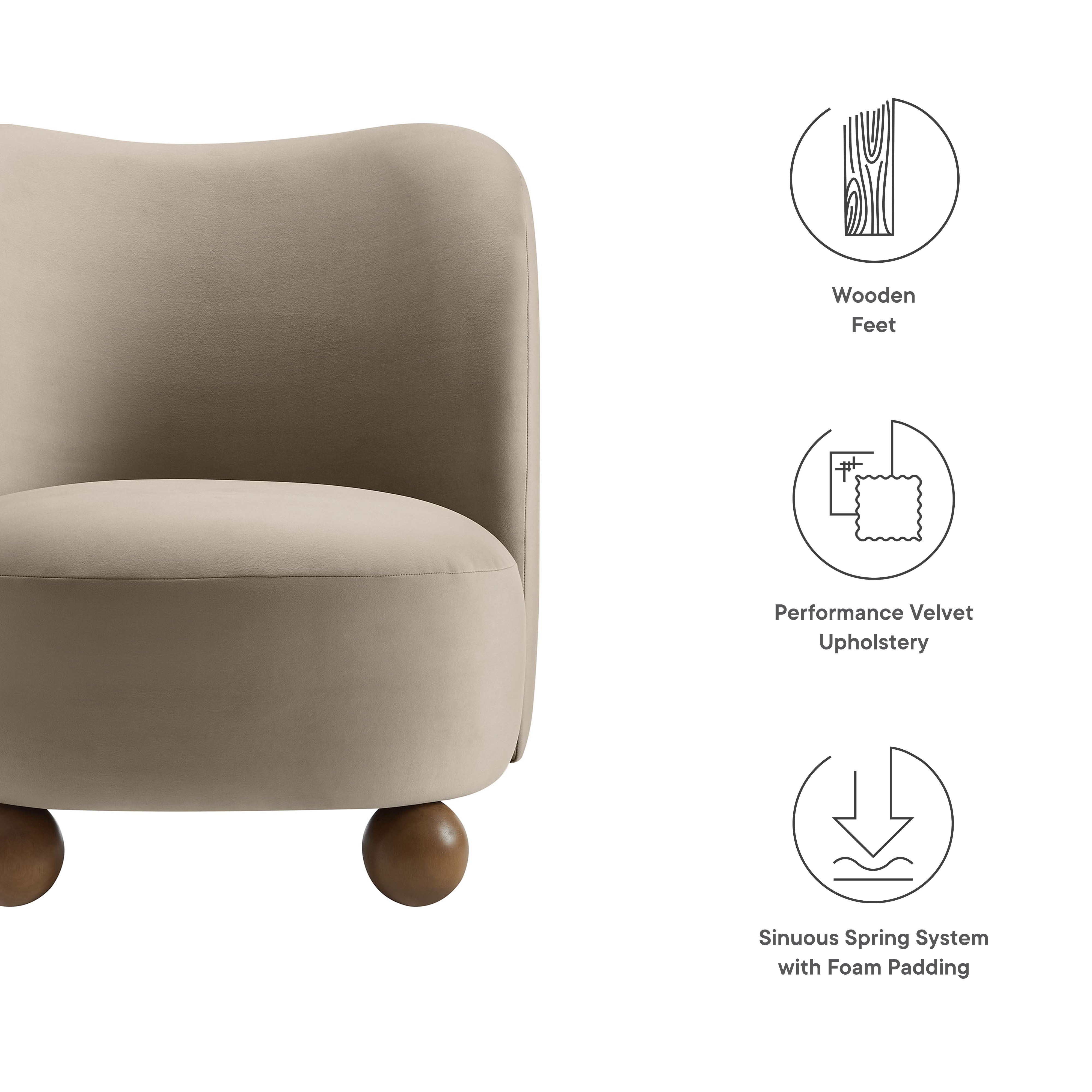 Monroe Performance Velvet Accent Chair, Taupe Walnut