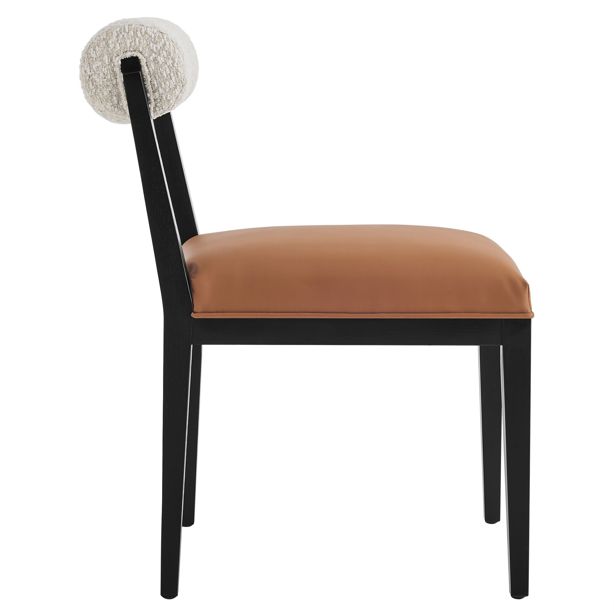 Kai Boucle and Vegan Leather Dining Chair, Pearl Tan Black